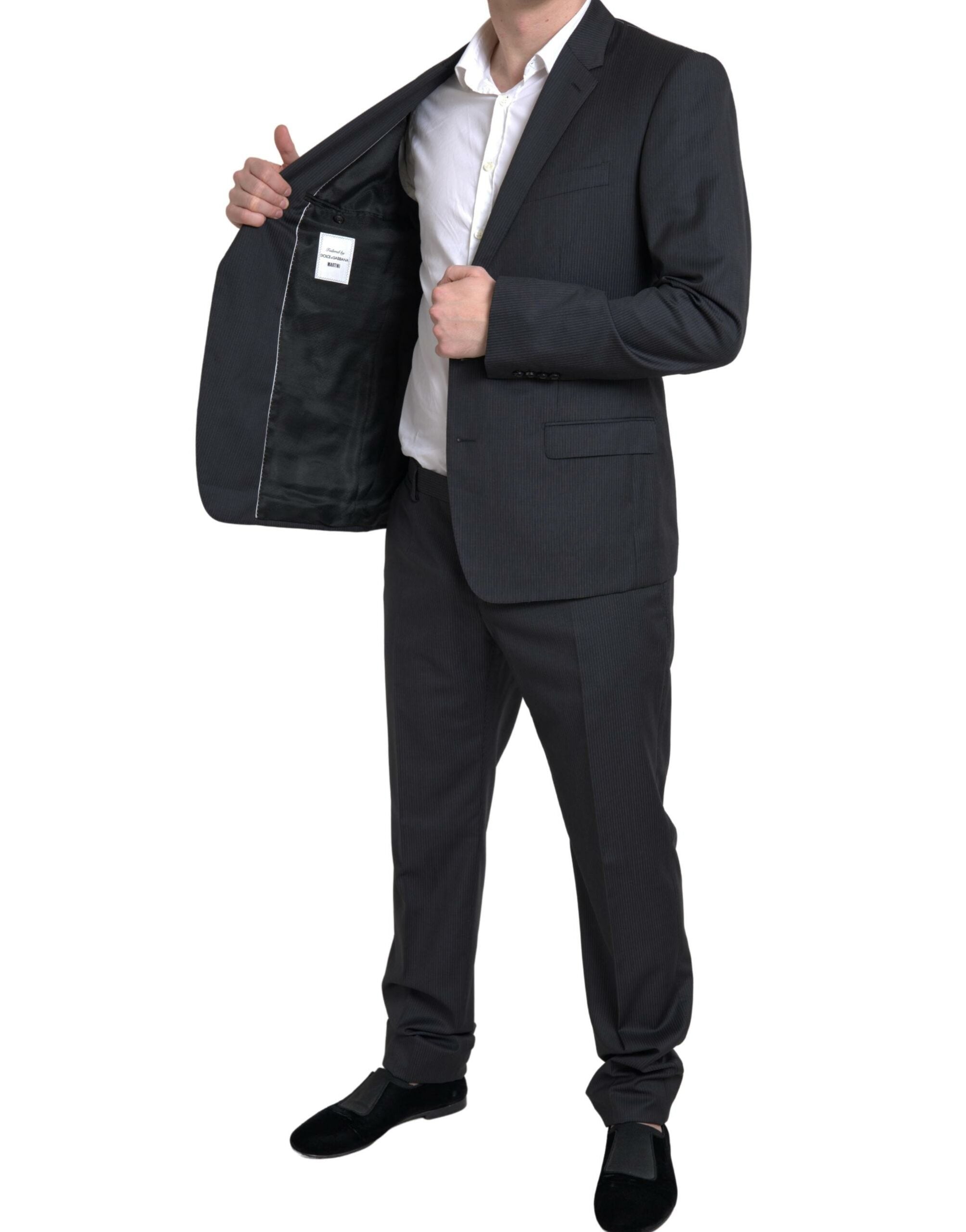 Costum elegant negru din două piese Dolce & Gabbana, croială slim fit