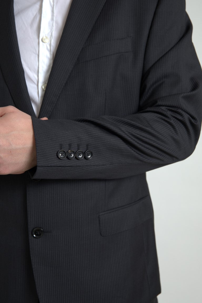 Costum elegant negru din două piese Dolce & Gabbana, croială slim fit
