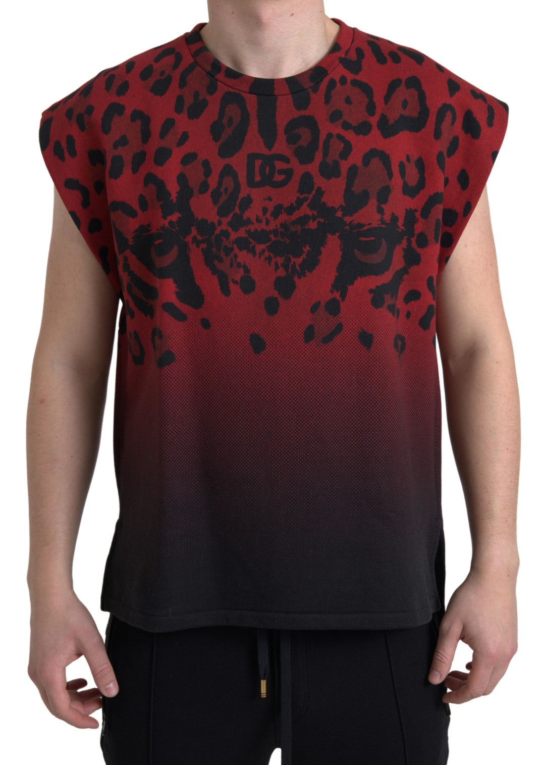 Rotes Baumwoll-Tanktop mit Leopardenmuster von Dolce & Gabbana