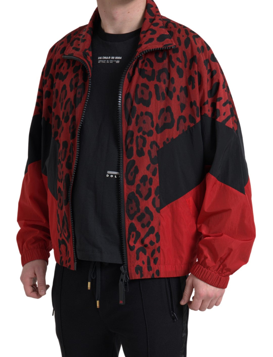 Jachetă Dolce & Gabbana cu fermoar și imprimeu leopard roșu