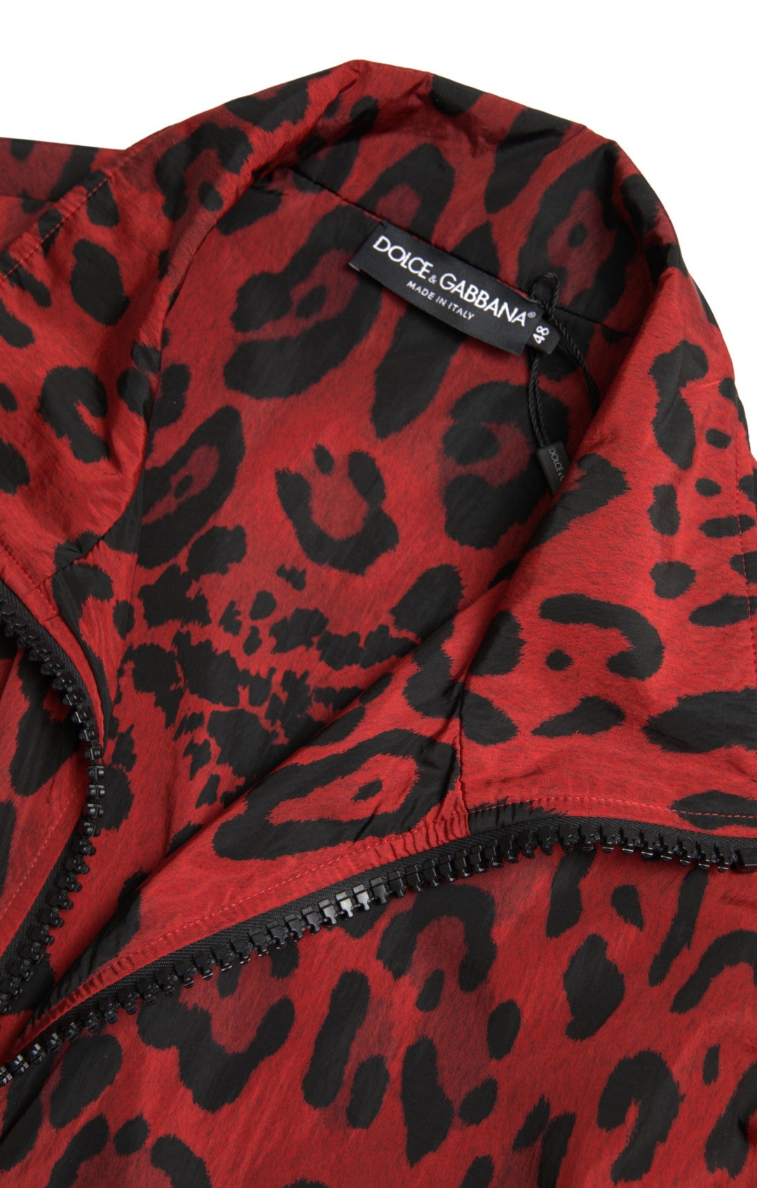 Jachetă Dolce & Gabbana cu fermoar și imprimeu leopard roșu
