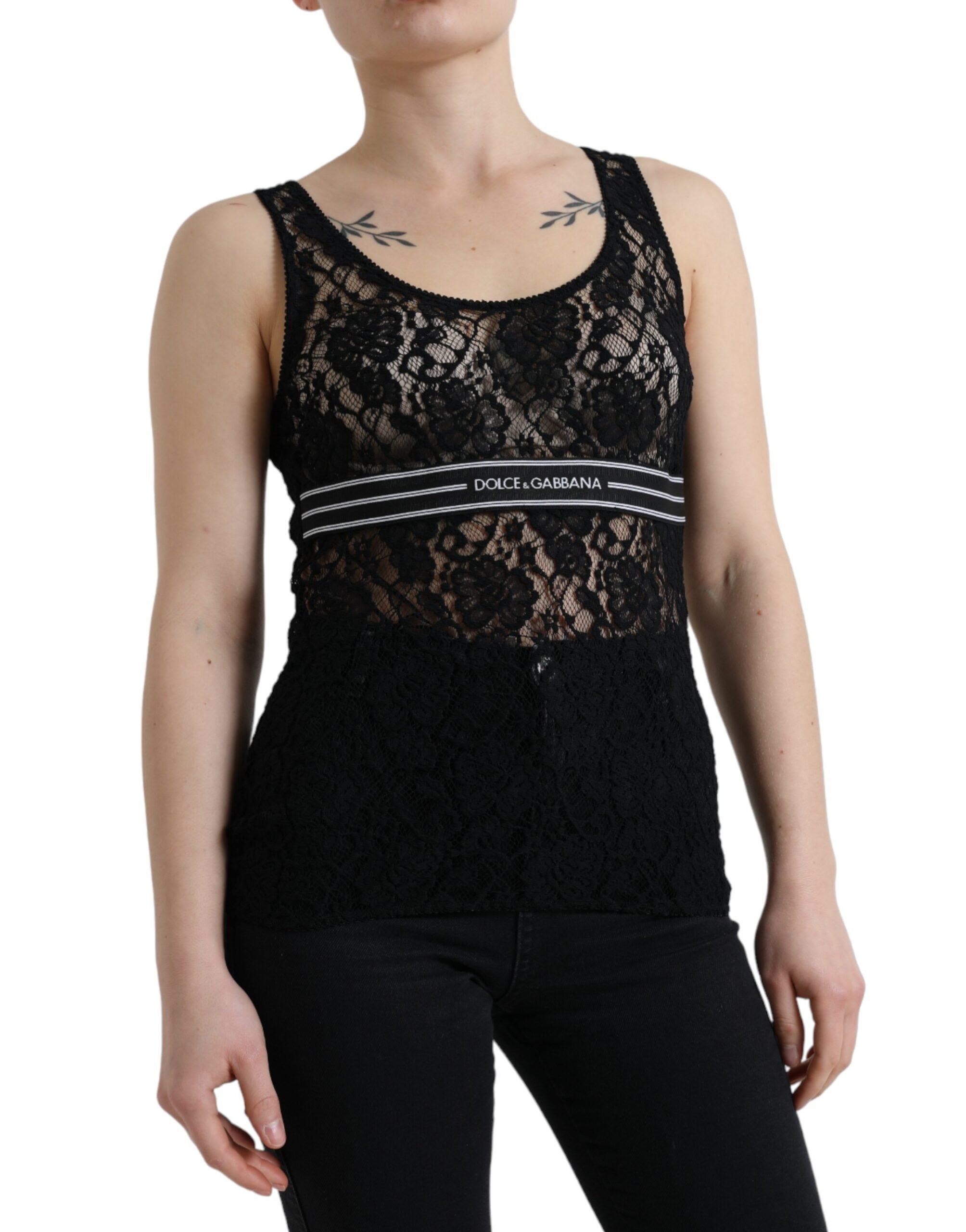 Dolce & Gabbana Maiou elegant din dantelă cu dungi cu logo