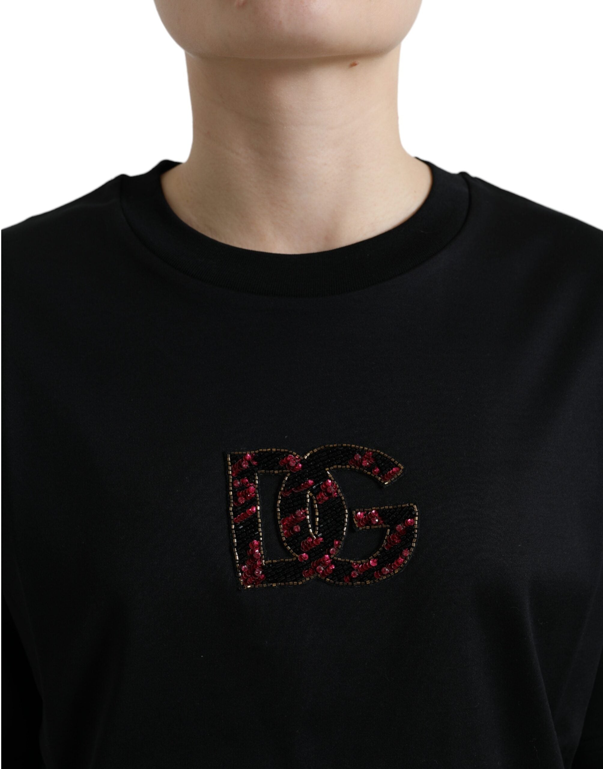 Tricou elegant negru cu cristale Dolce & Gabbana