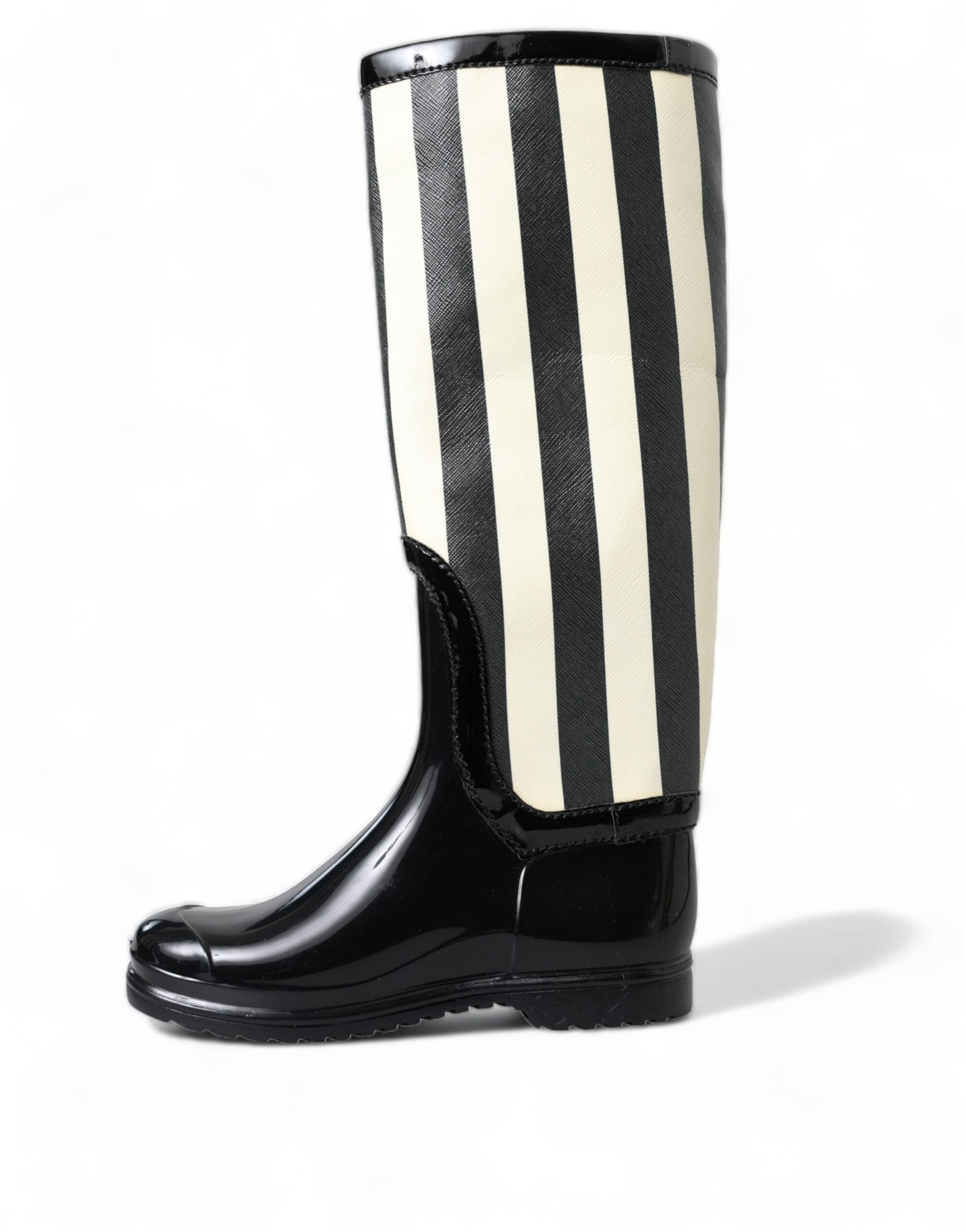 Dolce & Gabbana – Kniehohe Stiefel mit schwarzen und weißen Streifen