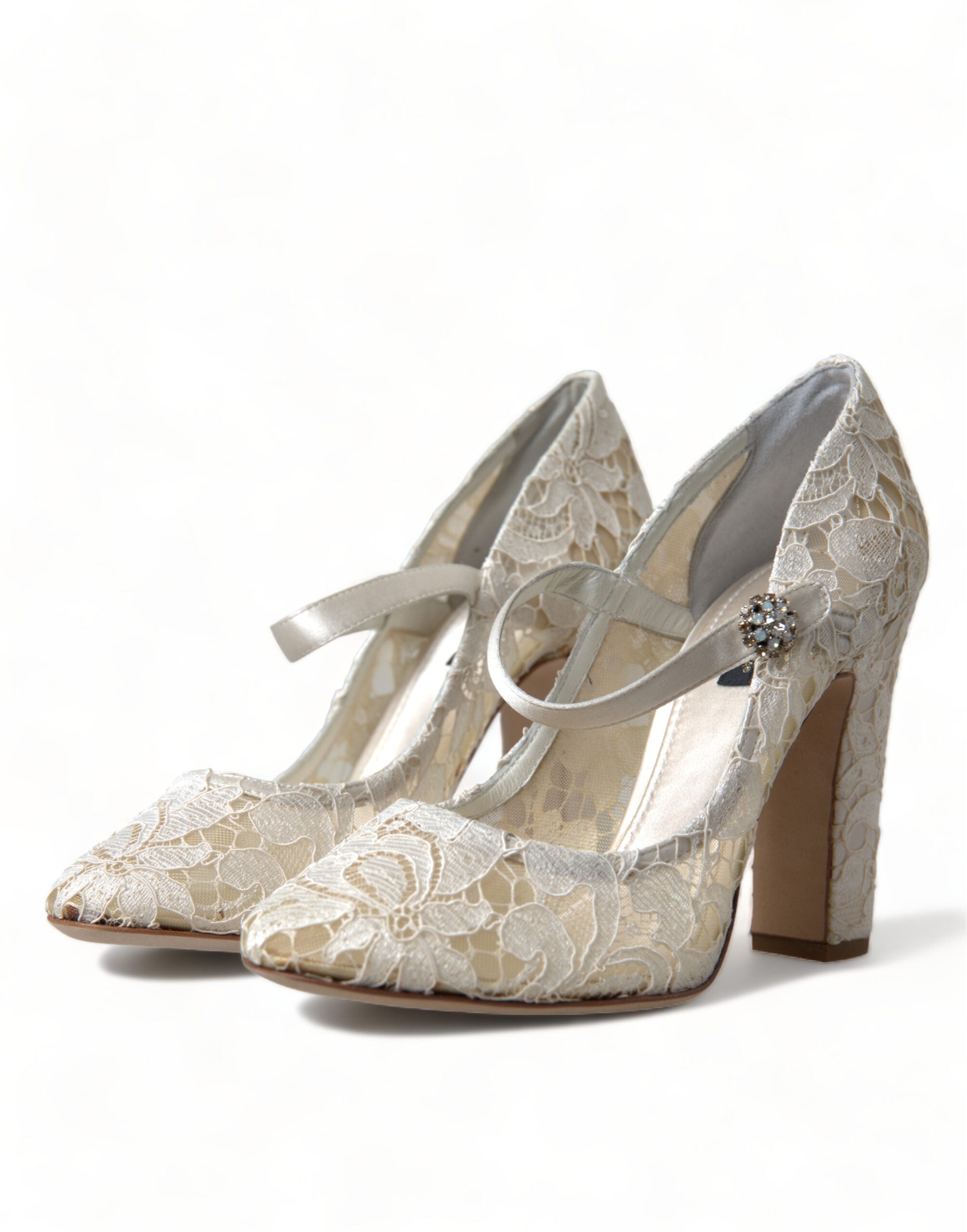 Sandale Dolce & Gabbana Chic Lace Block Heels în alb crem