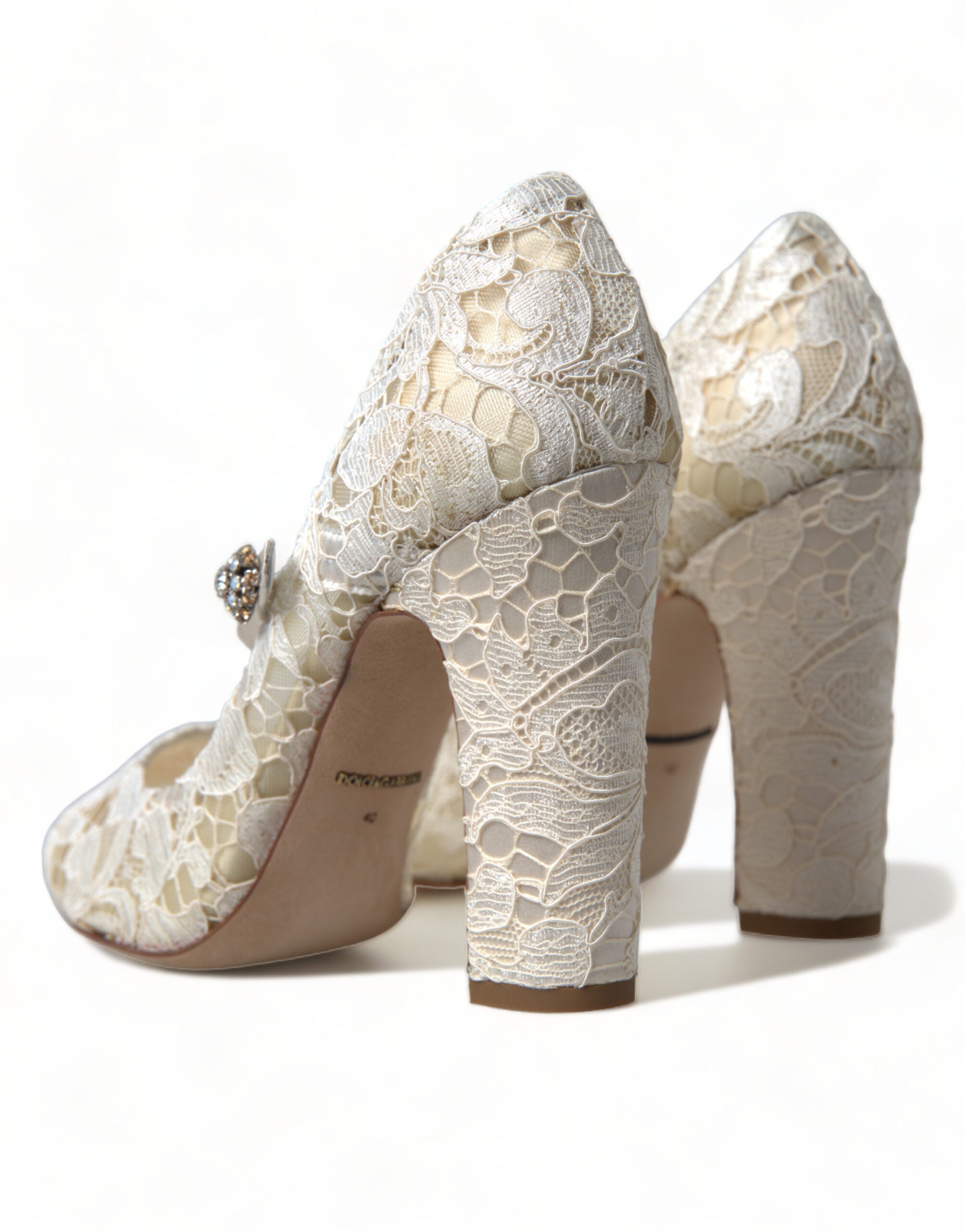 Sandale Dolce & Gabbana Chic Lace Block Heels în alb crem