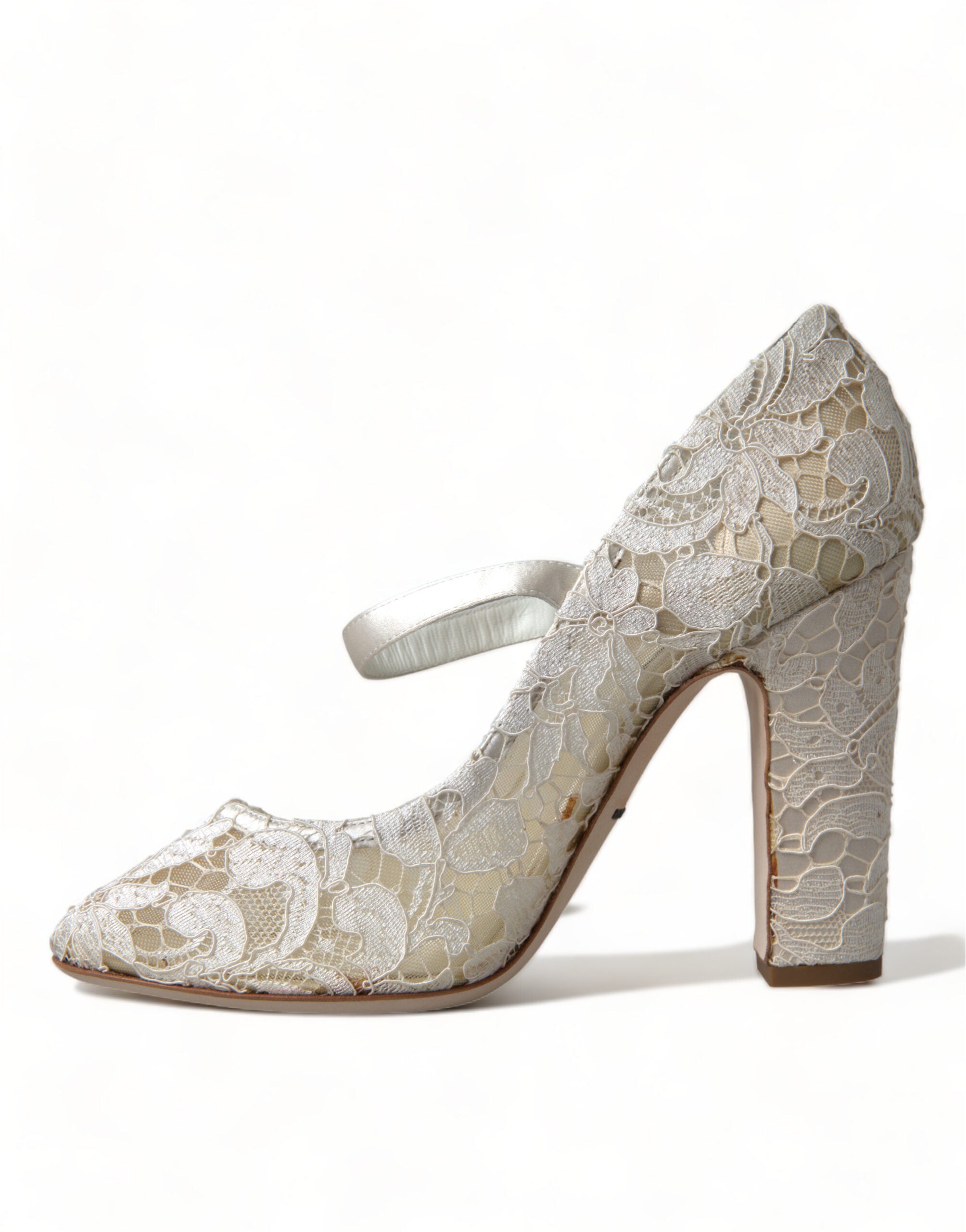Sandale Dolce & Gabbana Chic Lace Block Heels în alb crem