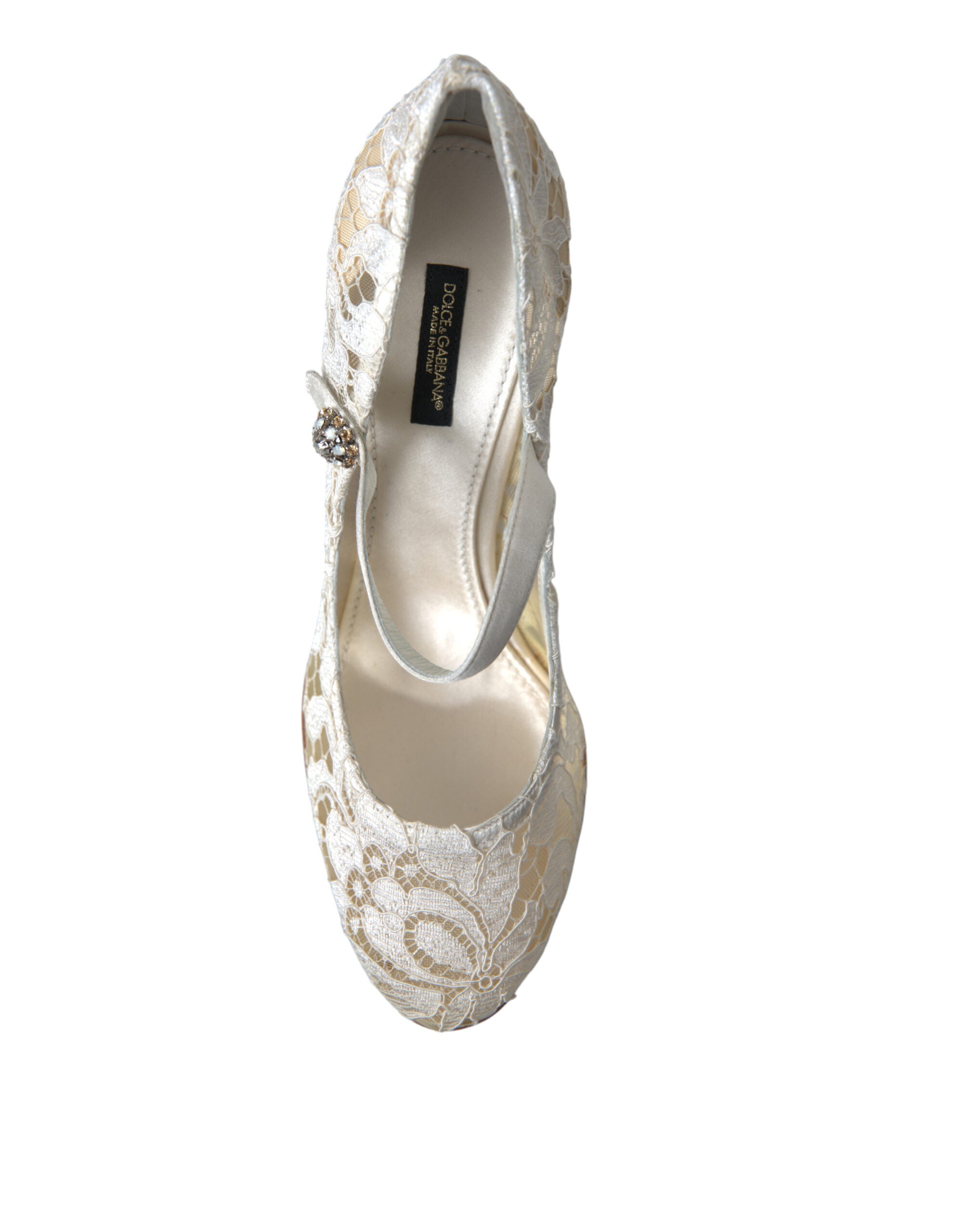 Sandale Dolce & Gabbana Chic Lace Block Heels în alb crem
