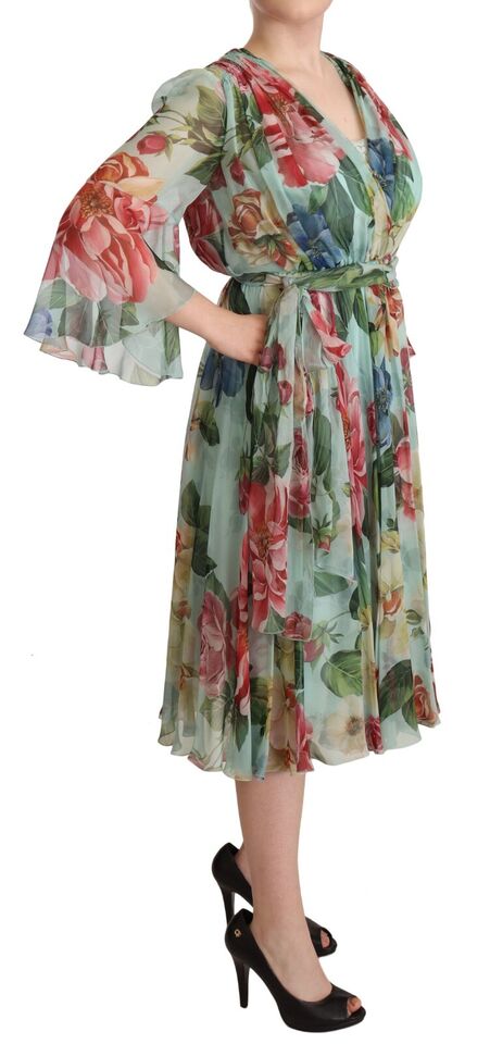 Dolce & Gabbana – Midi-Wickelkleid aus Seide mit Blumenmuster