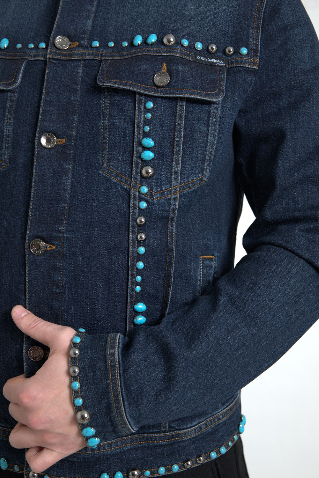 Jachetă din denim turcoaz cu ornament Dolce & Gabbana