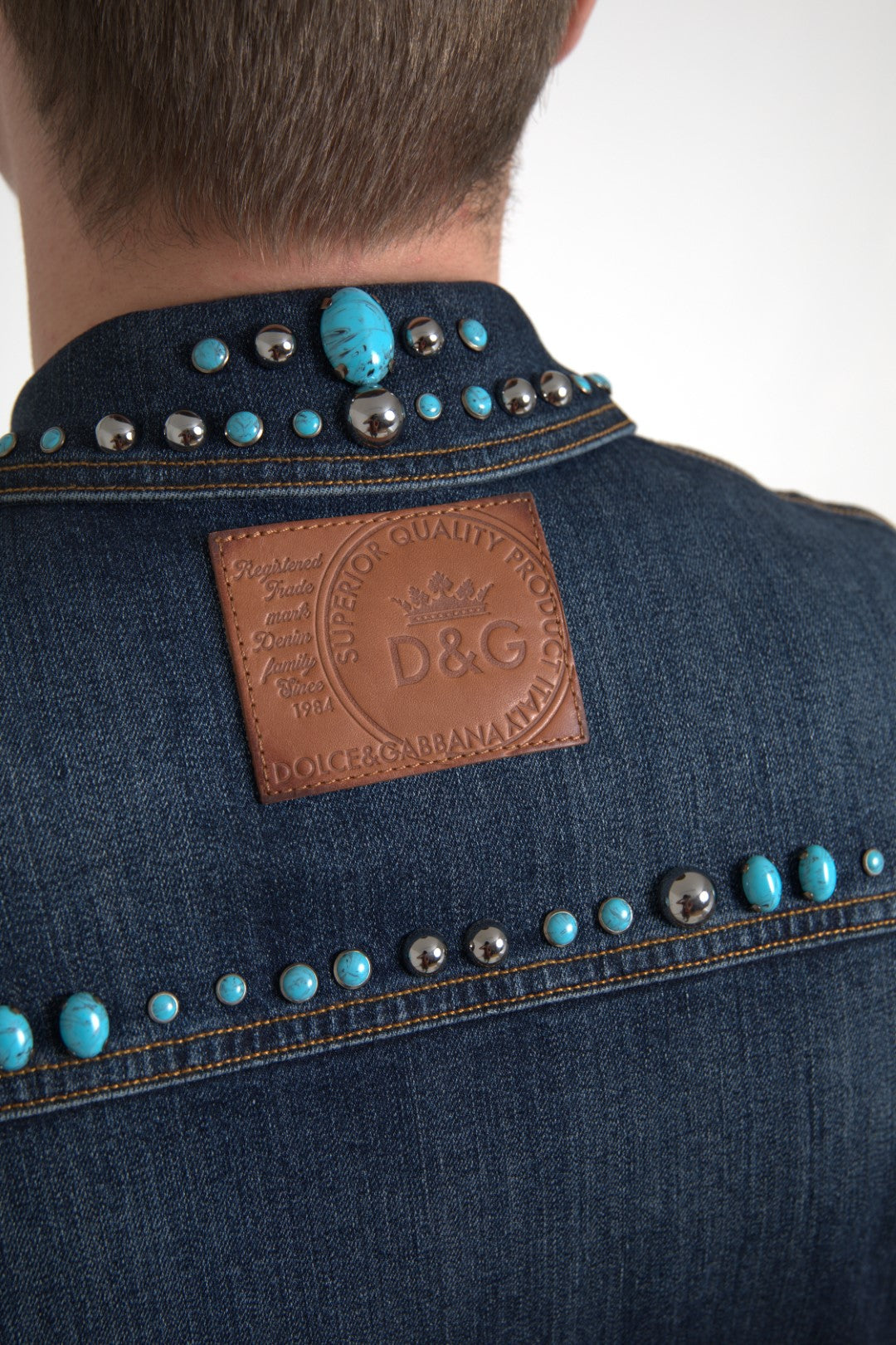 Jachetă din denim turcoaz cu ornament Dolce & Gabbana
