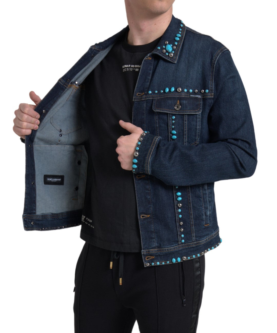 Jachetă din denim turcoaz cu ornament Dolce & Gabbana