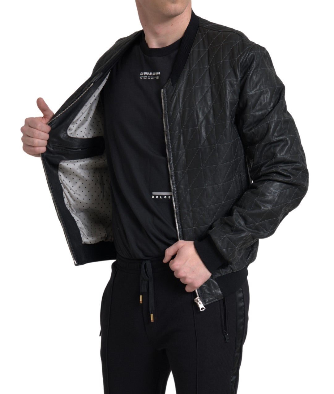 Jachetă bomber elegantă din piele neagră Dolce & Gabbana