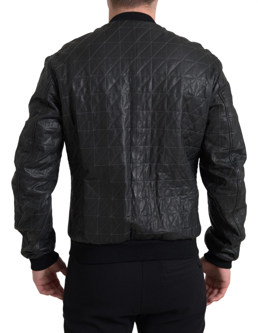 Jachetă bomber elegantă din piele neagră Dolce & Gabbana