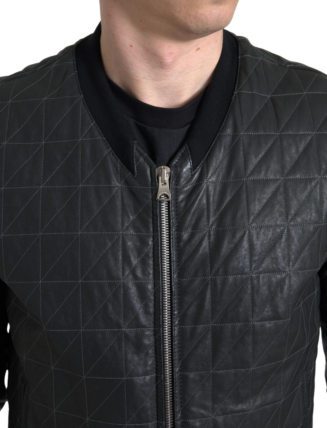 Jachetă bomber elegantă din piele neagră Dolce & Gabbana