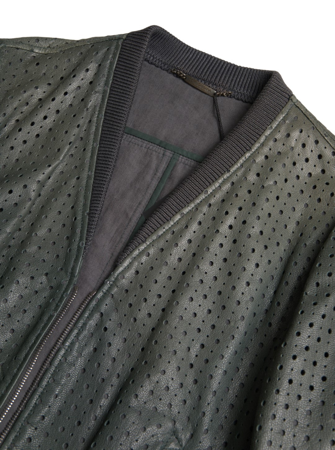 Jachetă bomber din piele de capră verde smarald Dolce & Gabbana