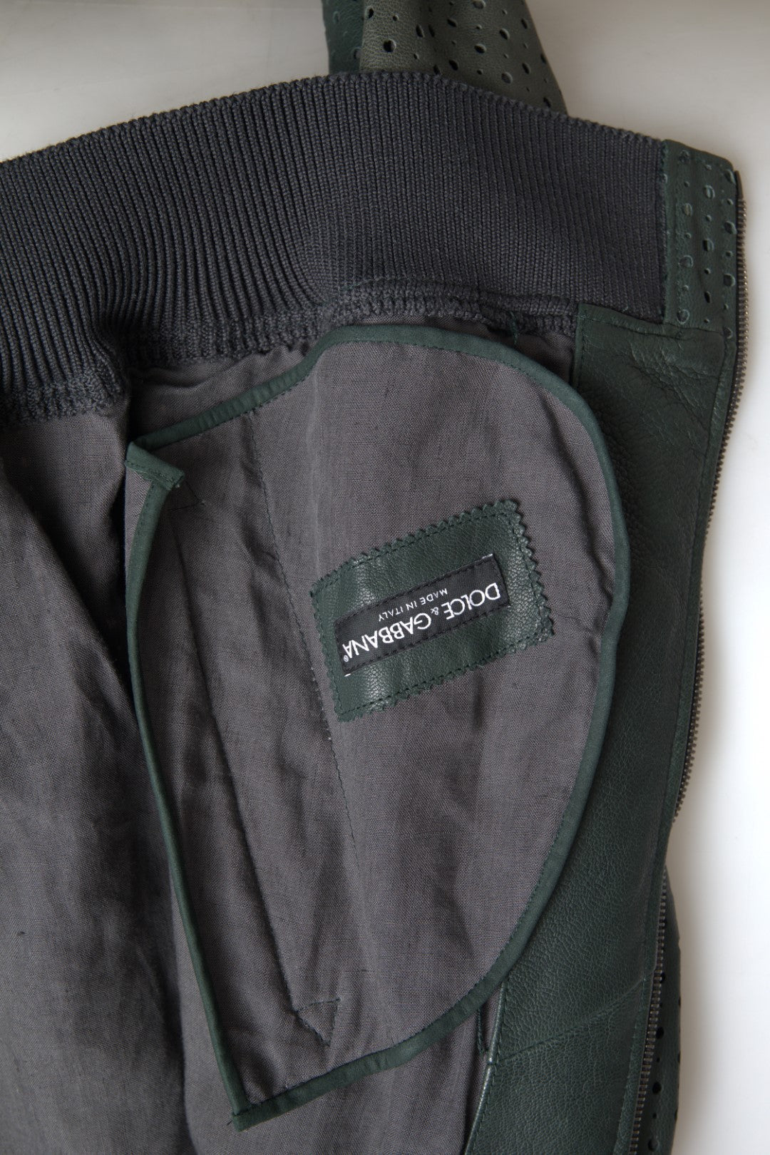 Jachetă bomber din piele de capră verde smarald Dolce & Gabbana