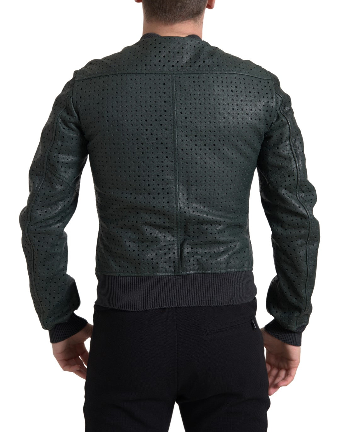 Jachetă bomber din piele de capră verde smarald Dolce & Gabbana