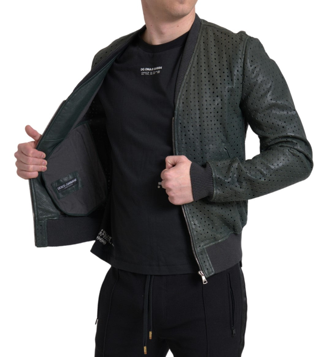 Jachetă bomber din piele de capră verde smarald Dolce & Gabbana