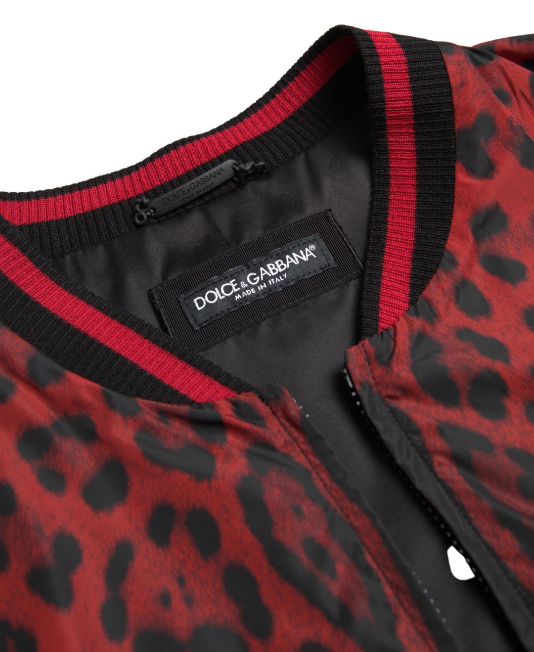Jachetă bomber roșie cu imprimeu leopard Dolce & Gabbana