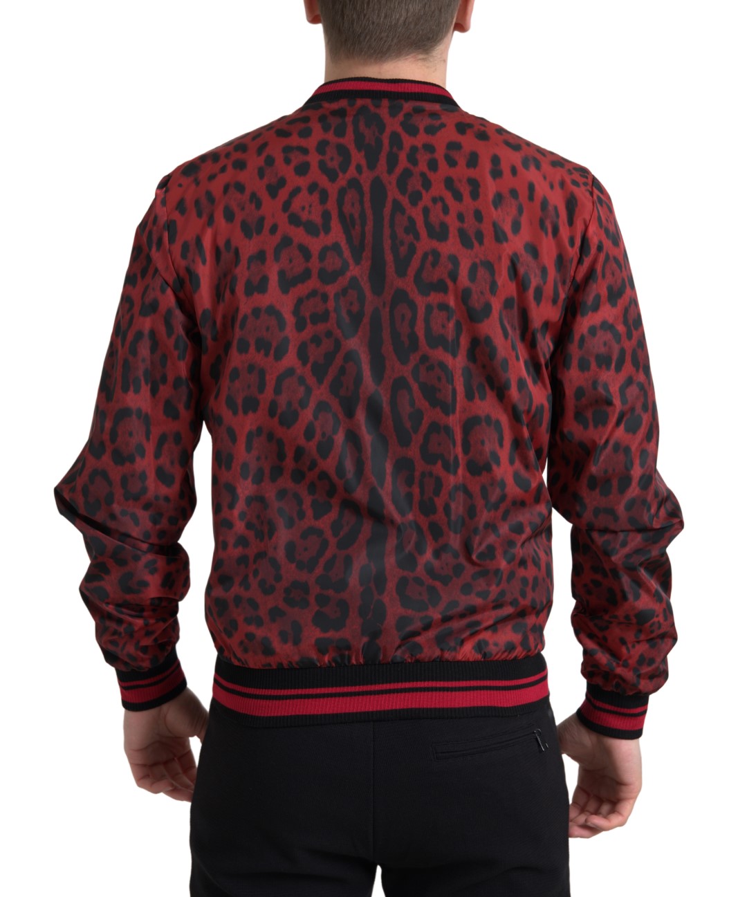 Jachetă bomber roșie cu imprimeu leopard Dolce & Gabbana