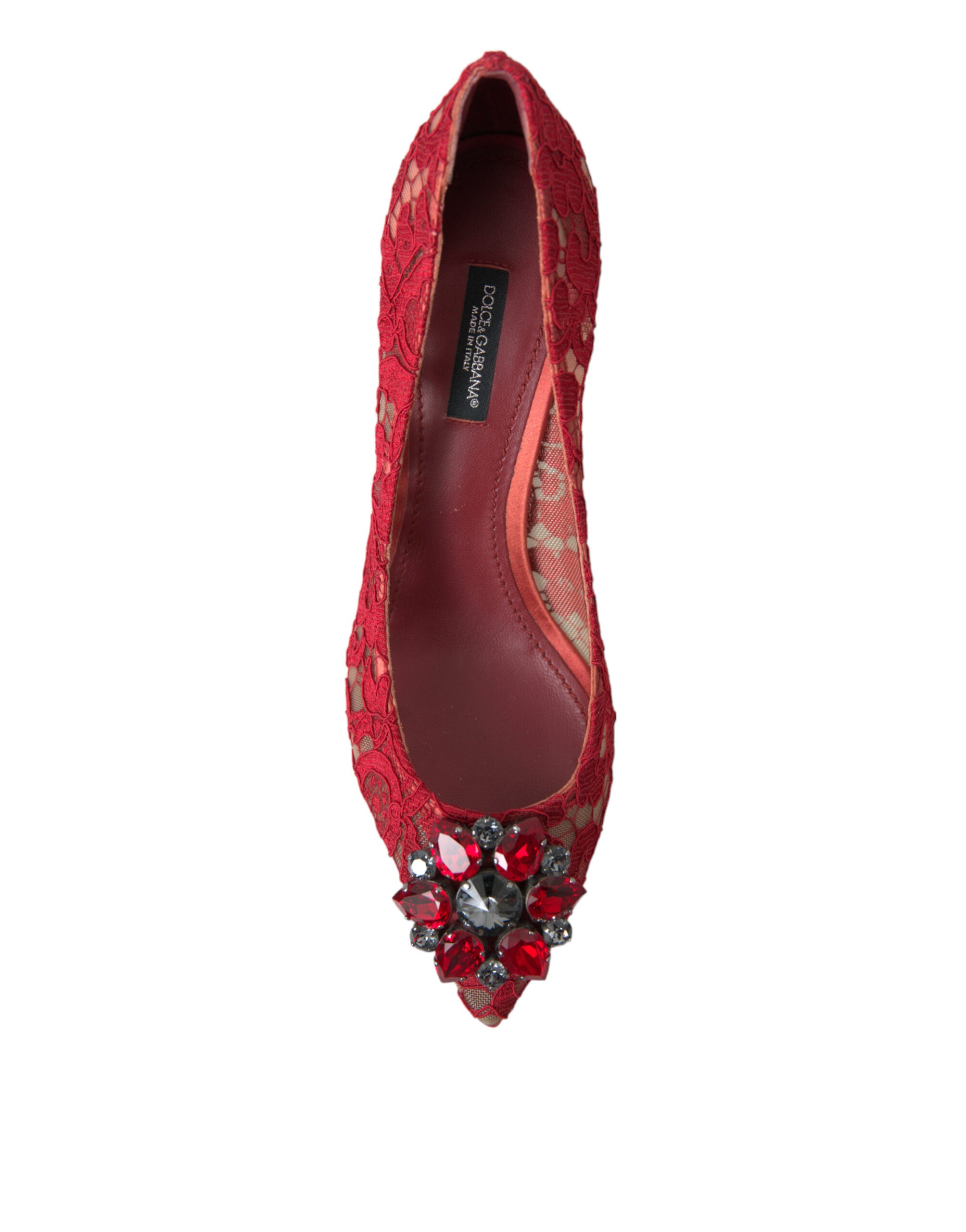 Pantofi cu toc Dolce & Gabbana Radiant Red Lace cu cristale