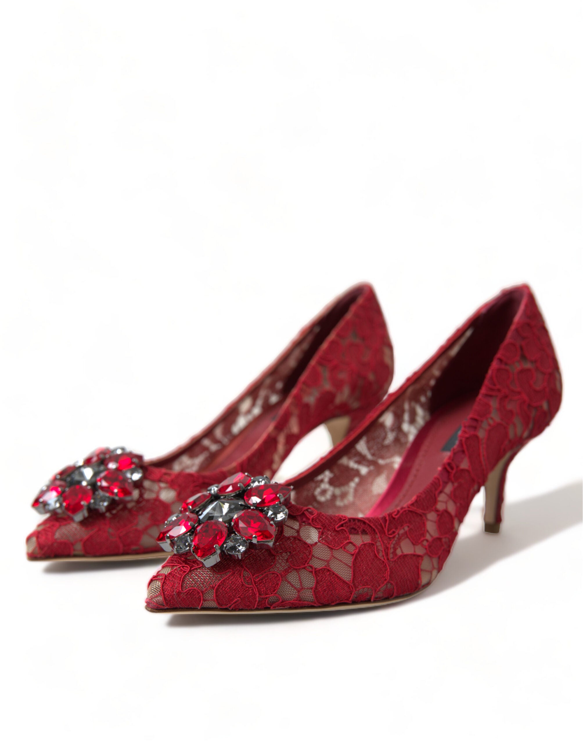 Pantofi cu toc Dolce & Gabbana Radiant Red Lace cu cristale