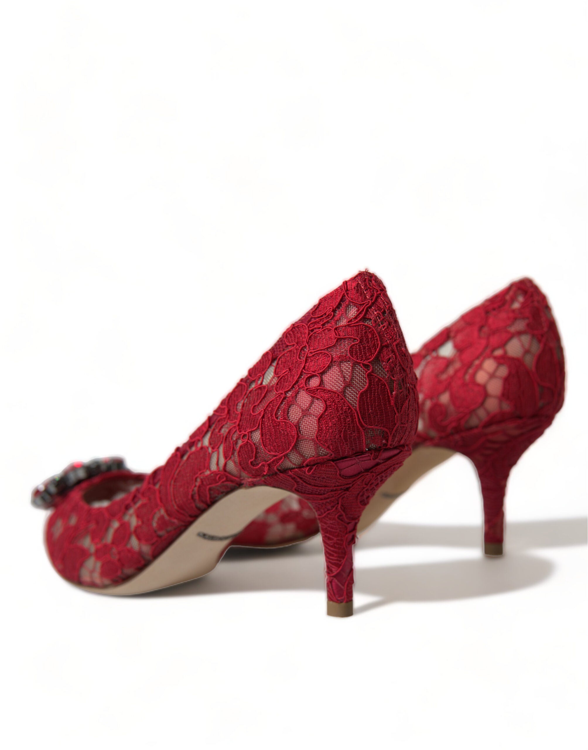Pantofi cu toc Dolce & Gabbana Radiant Red Lace cu cristale