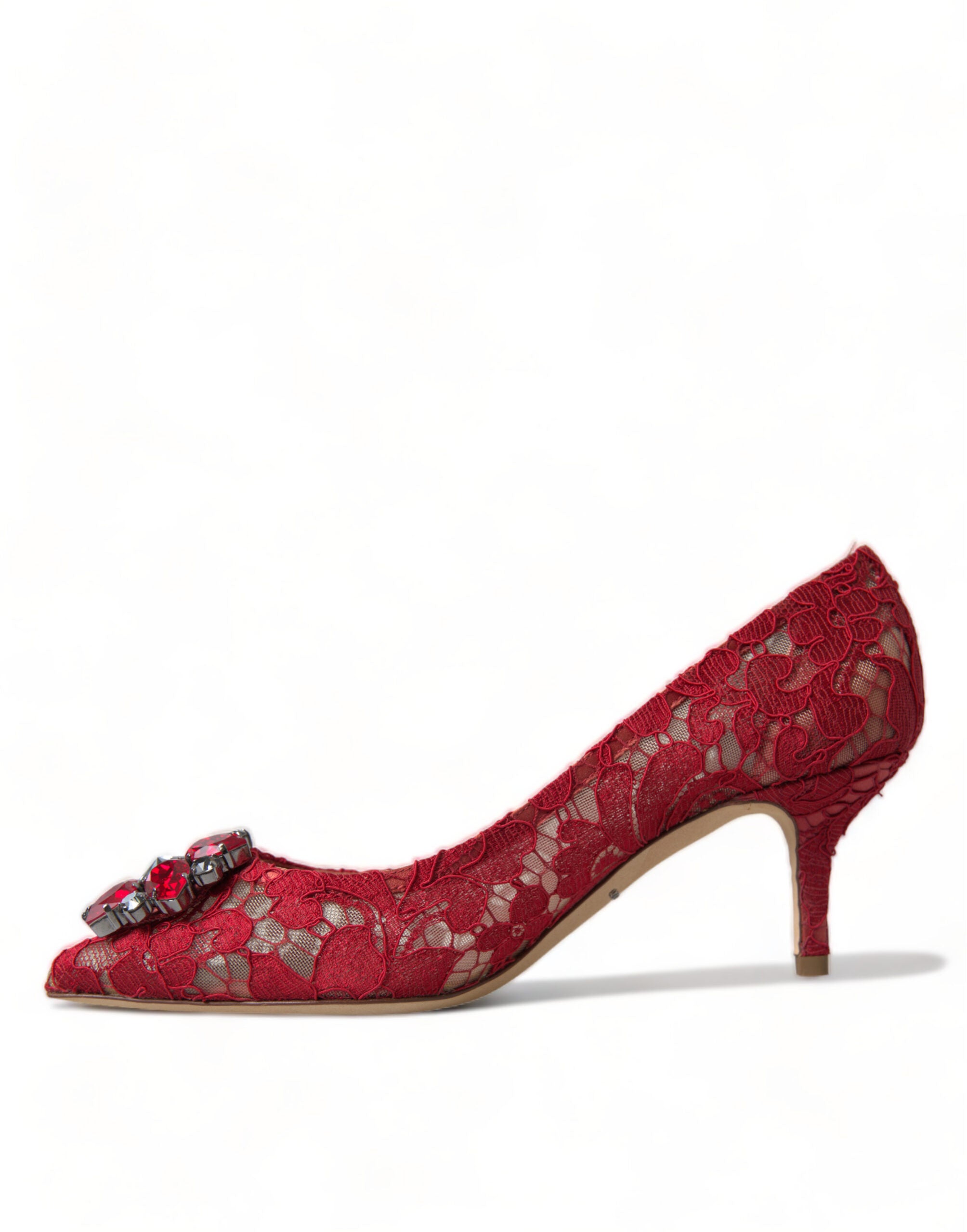 Pantofi cu toc Dolce & Gabbana Radiant Red Lace cu cristale