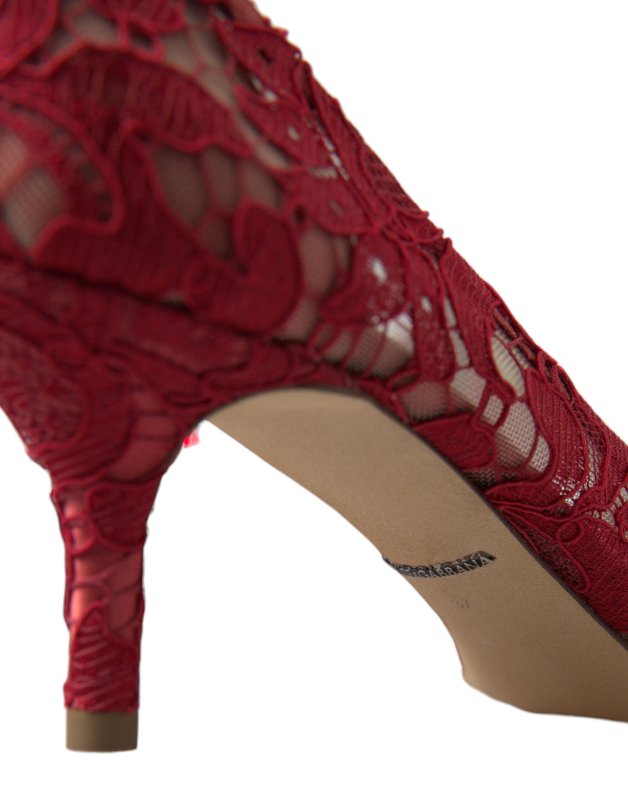 Pantofi cu toc Dolce & Gabbana Radiant Red Lace cu cristale