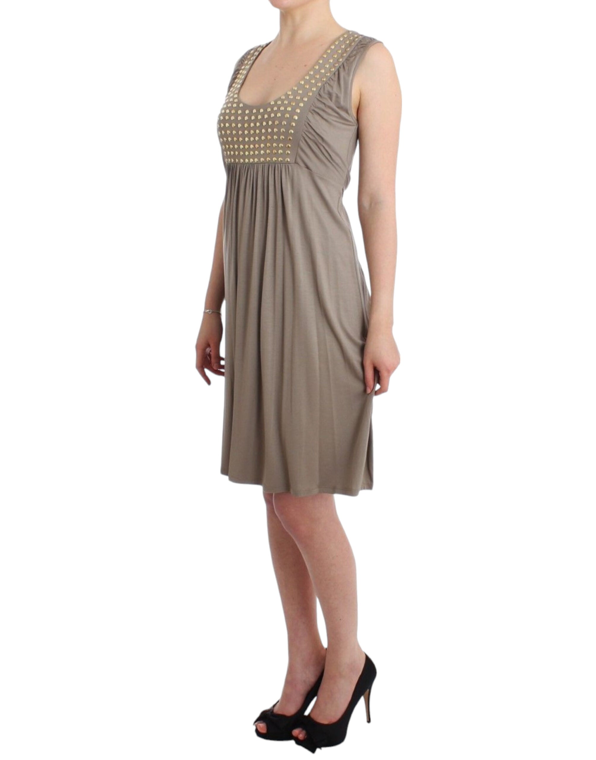 Knielanges Etuikleid mit Nieten von Roccobarocco in Beige