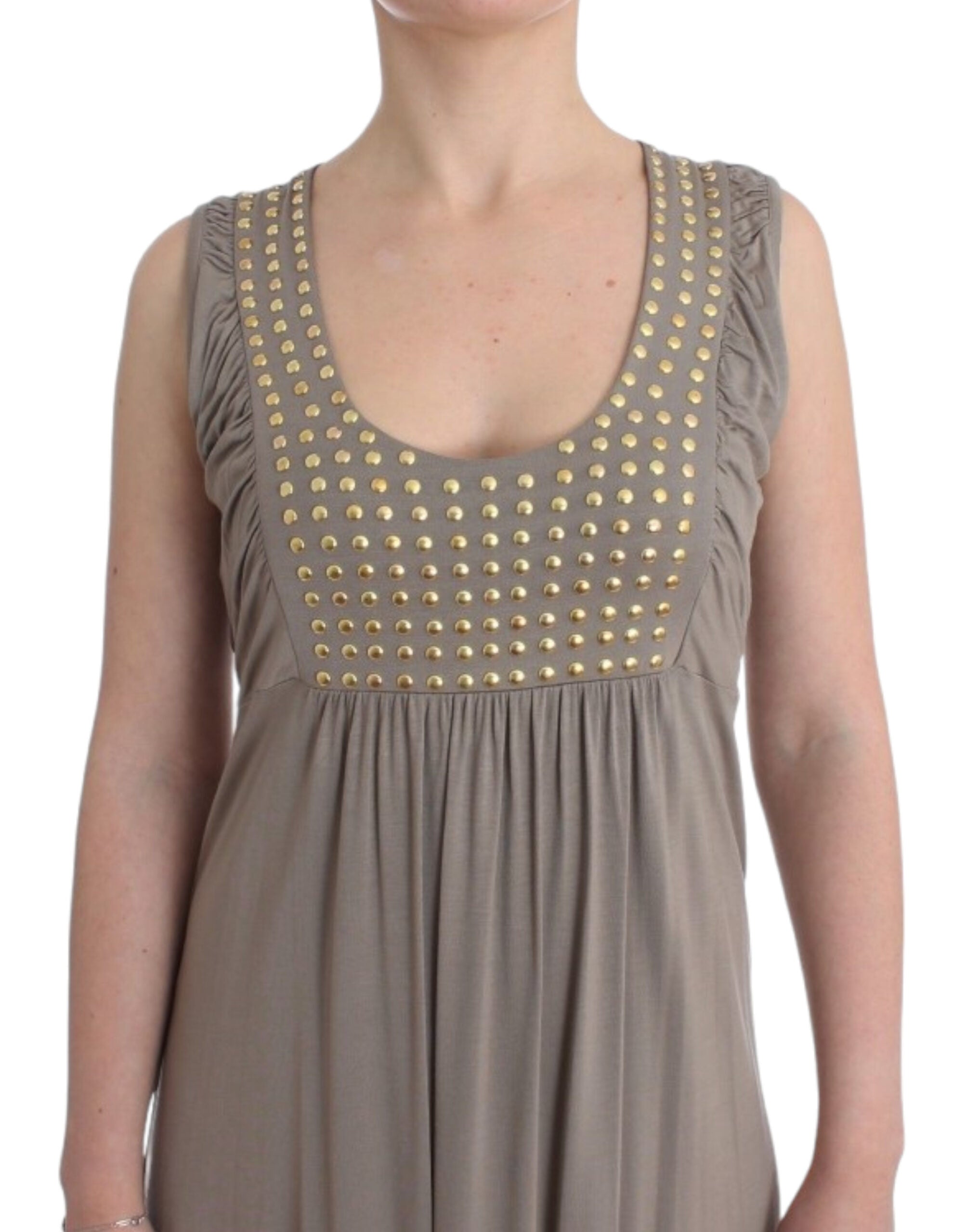 Knielanges Etuikleid mit Nieten von Roccobarocco in Beige