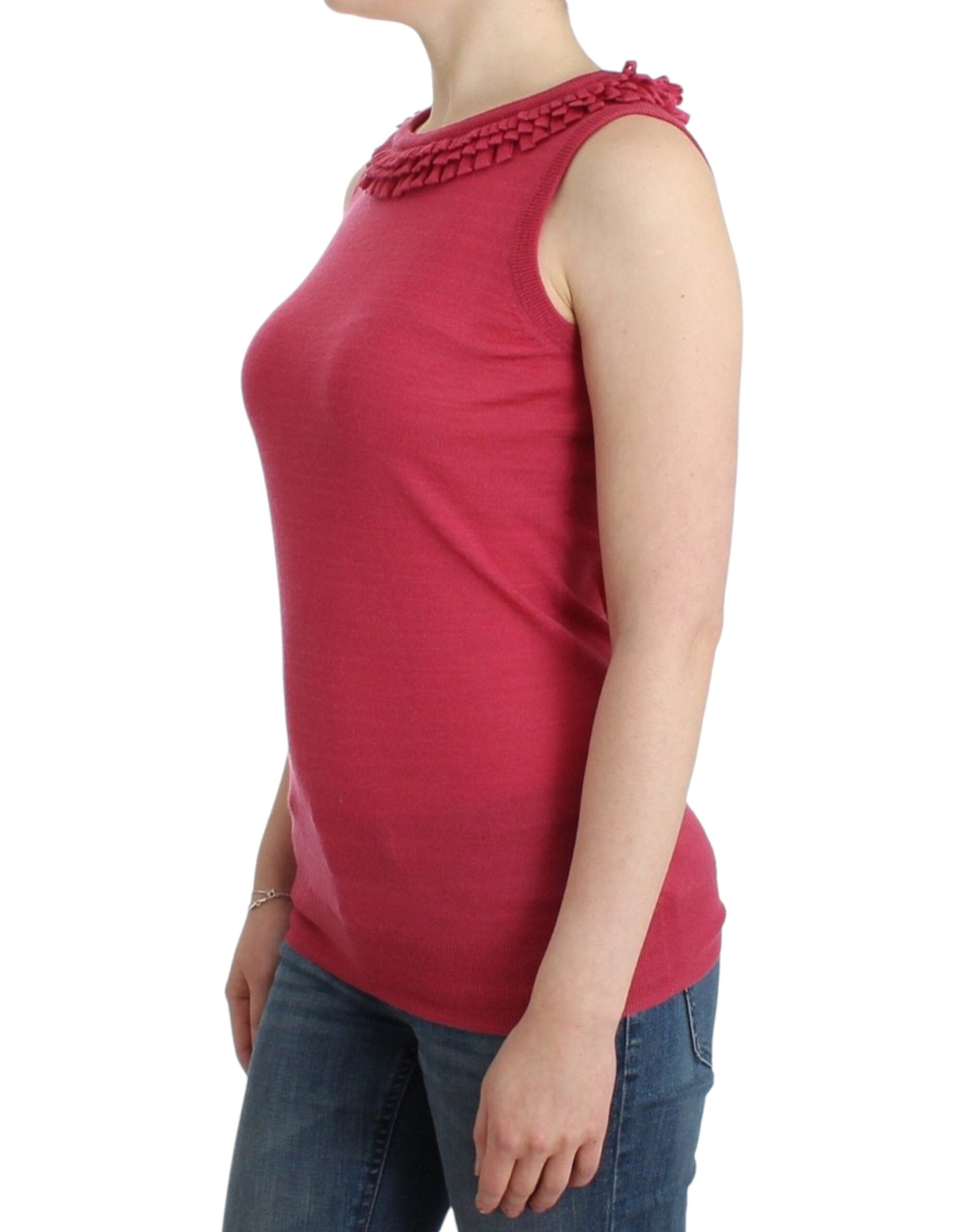 John Galliano Elegantes rosa ärmelloses Wollstricktop