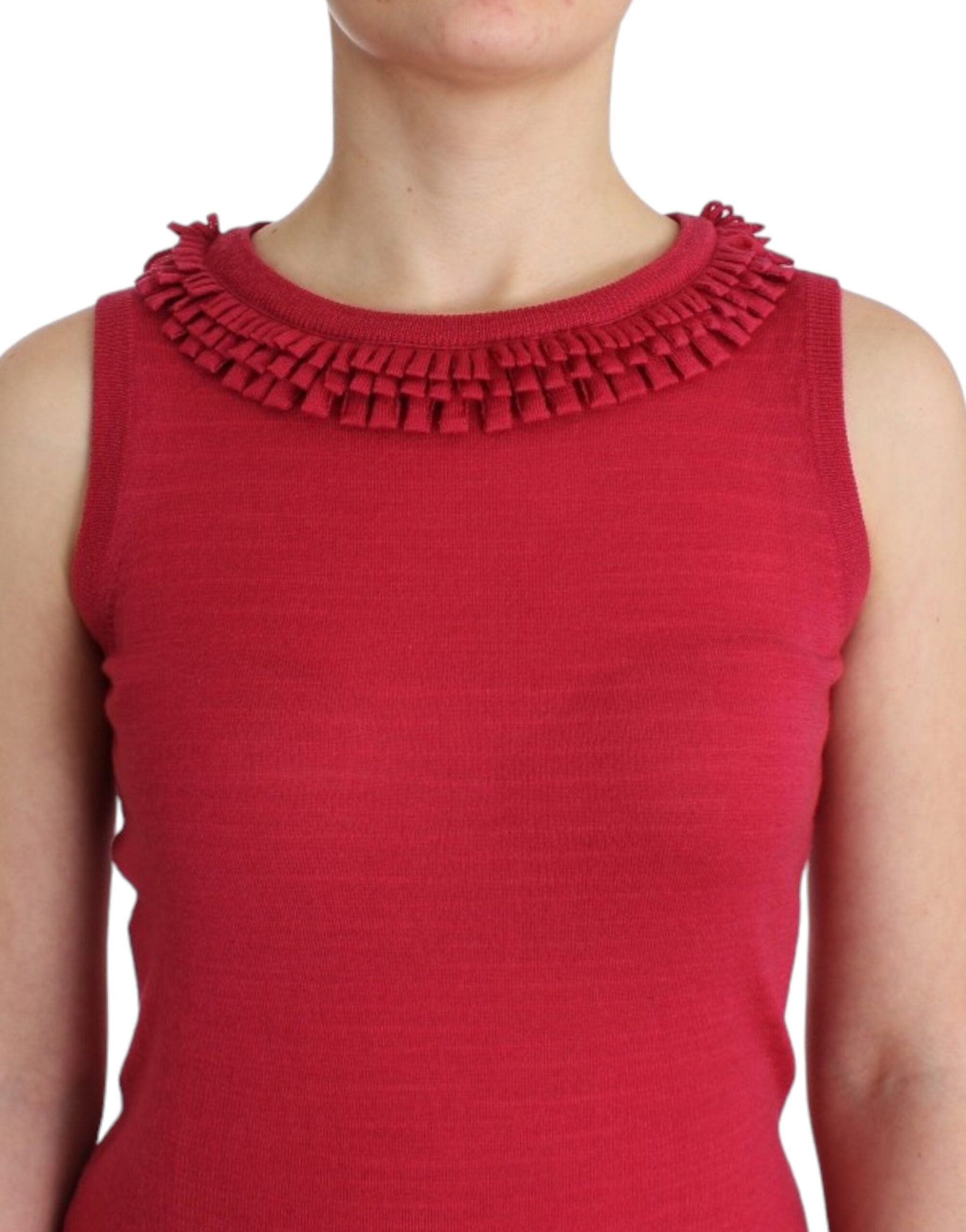 John Galliano Elegantes rosa ärmelloses Wollstricktop