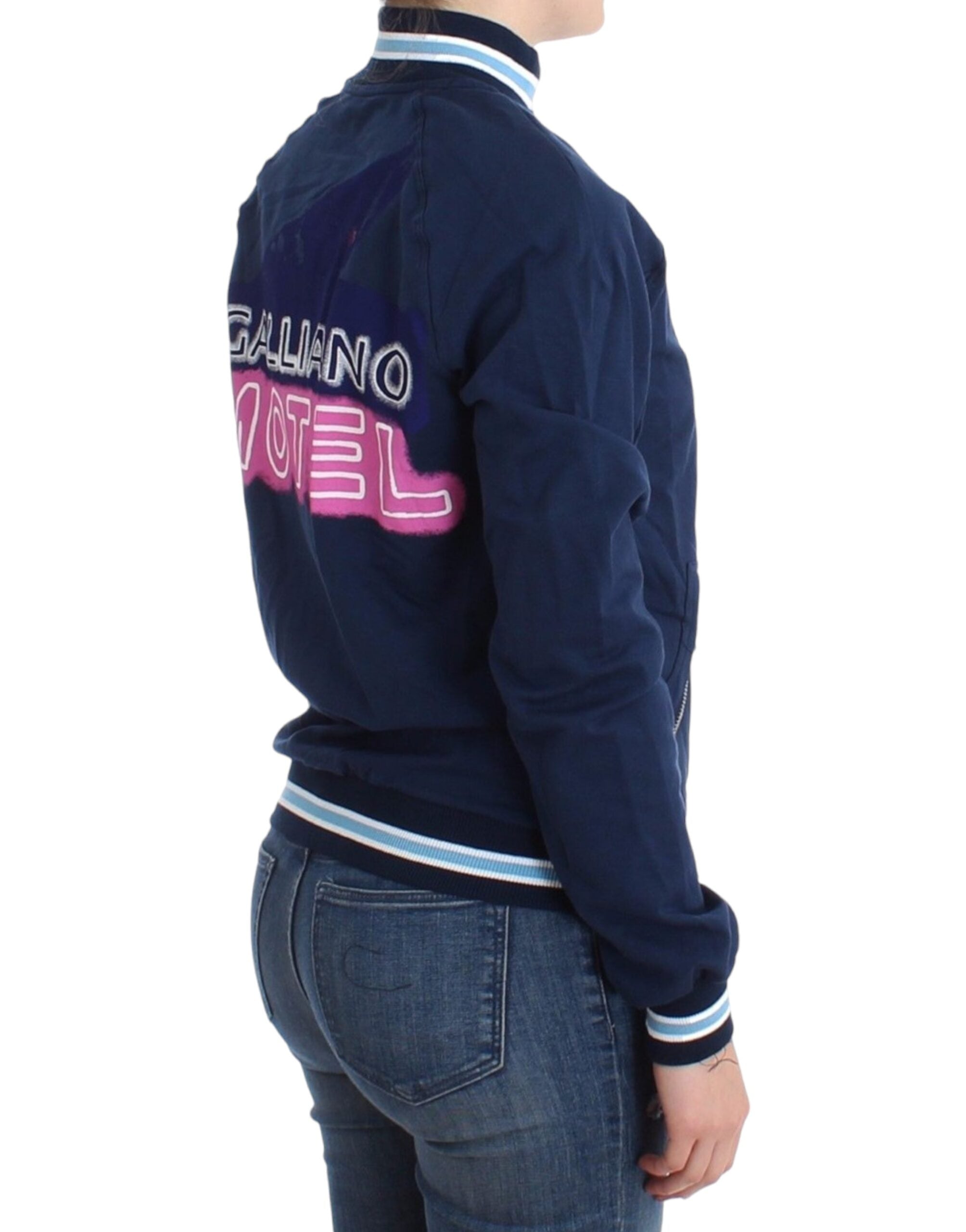 Cardigan albastru elegant cu fermoar și logo John Galliano
