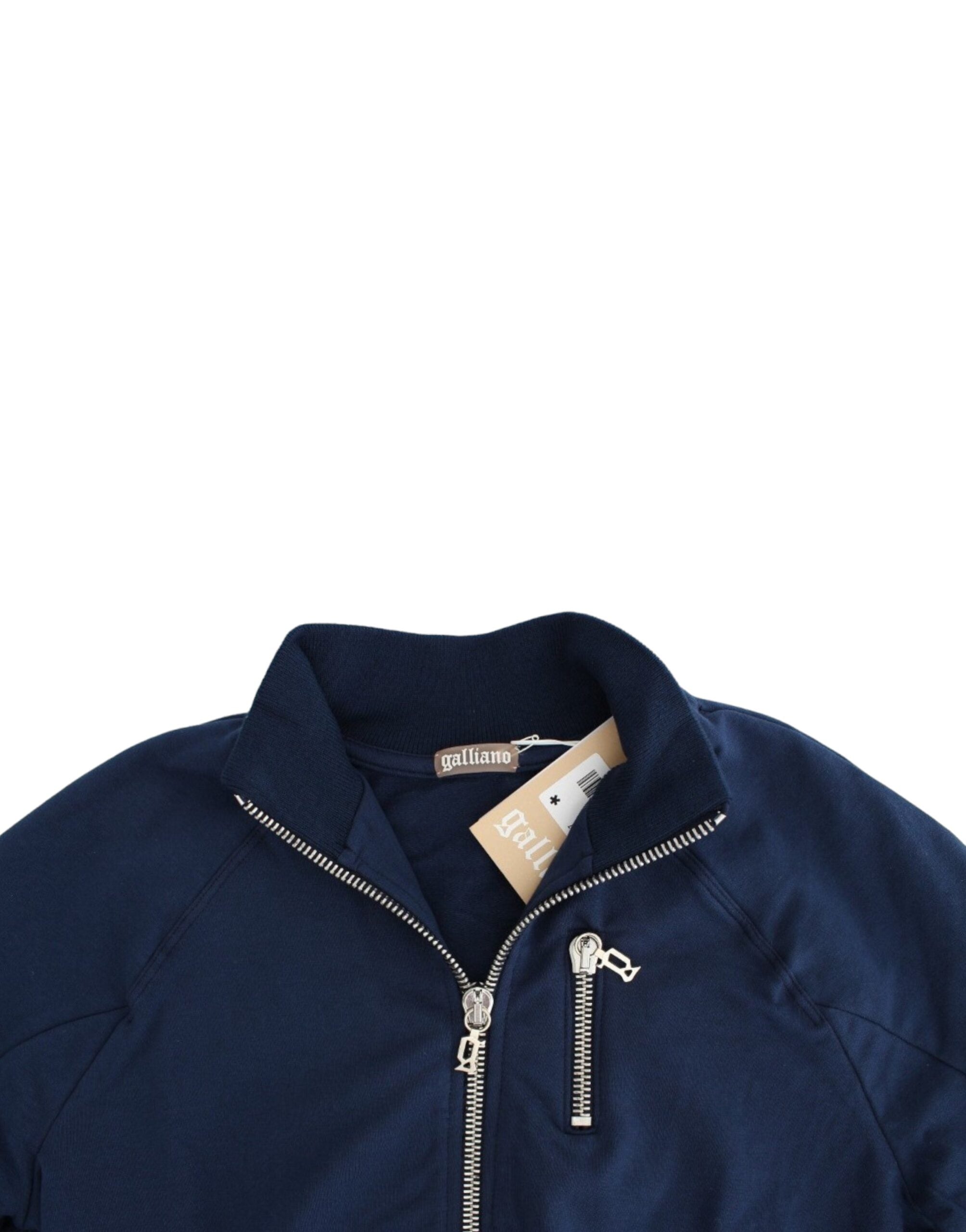Cardigan albastru elegant cu fermoar și logo John Galliano