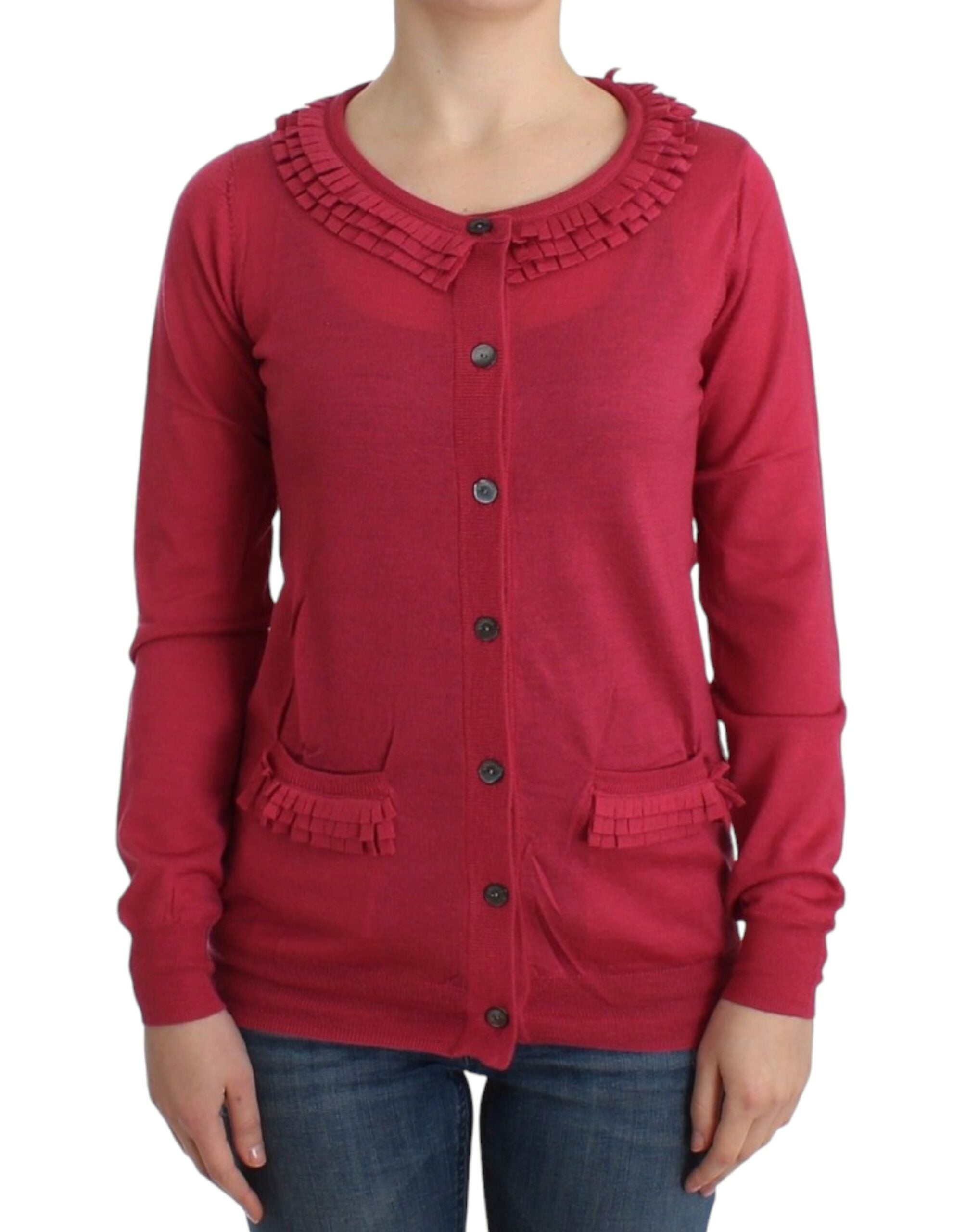 John Galliano – Wollcardigan mit Rüschendetail in Pink