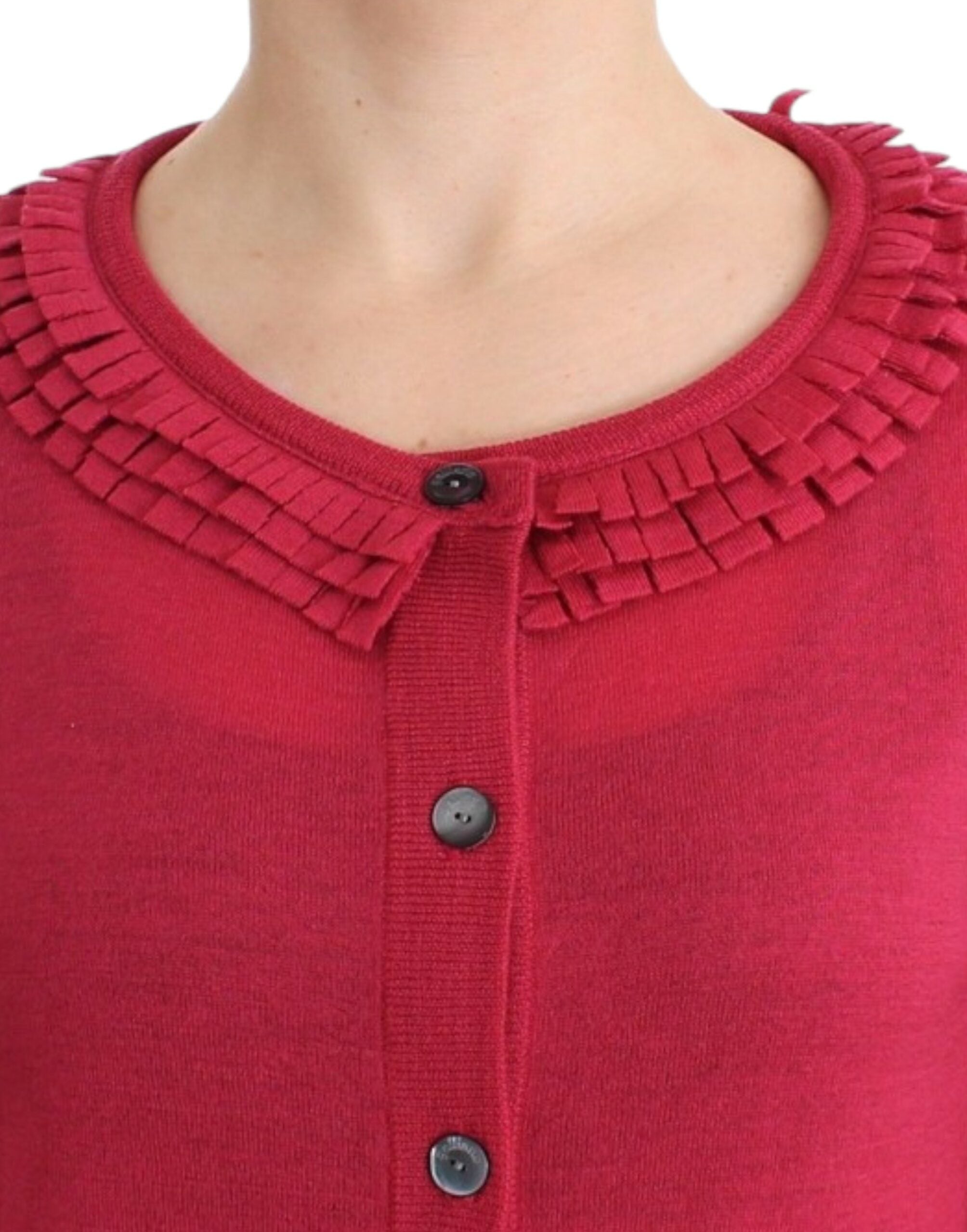 John Galliano – Wollcardigan mit Rüschendetail in Pink