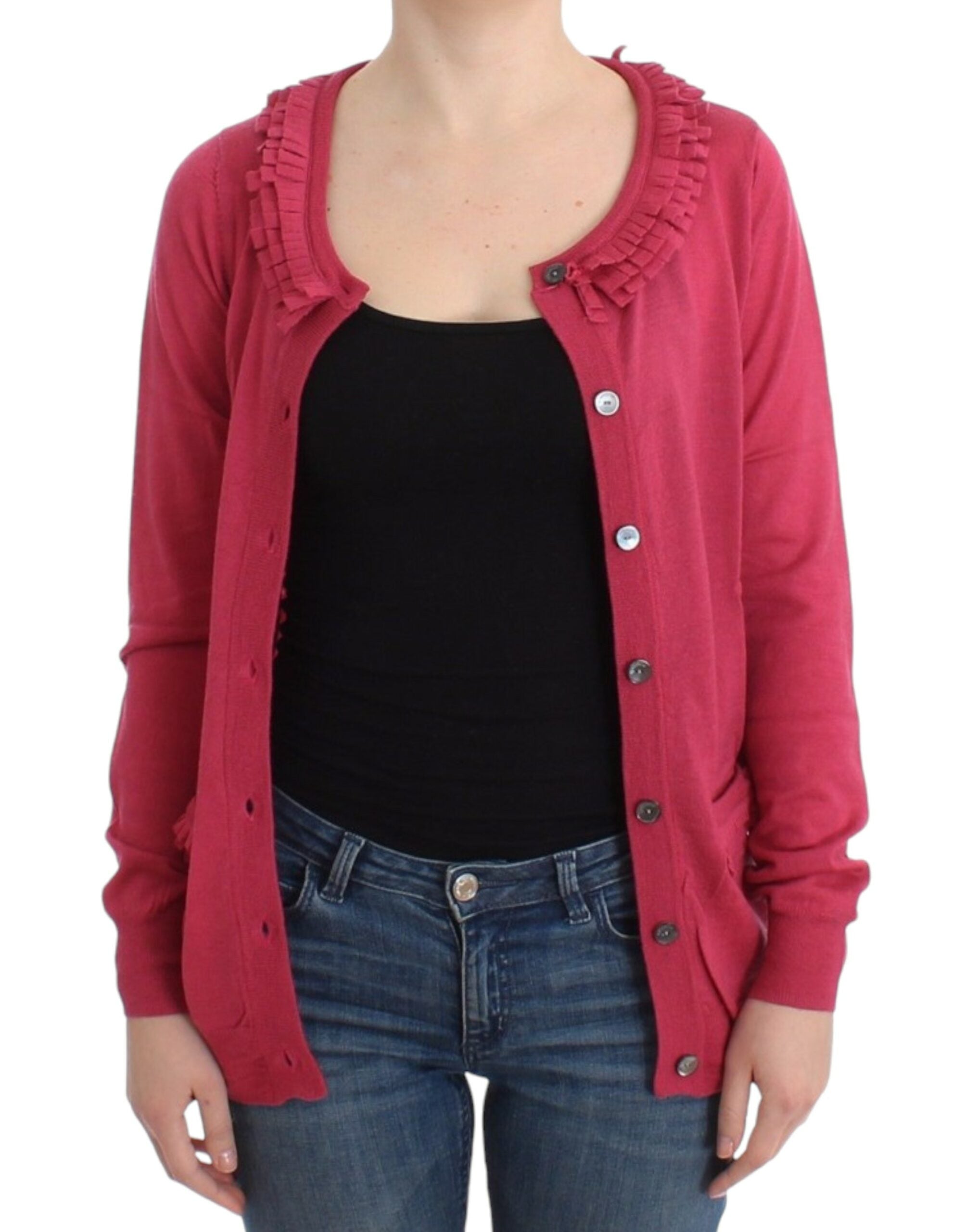 John Galliano – Wollcardigan mit Rüschendetail in Pink