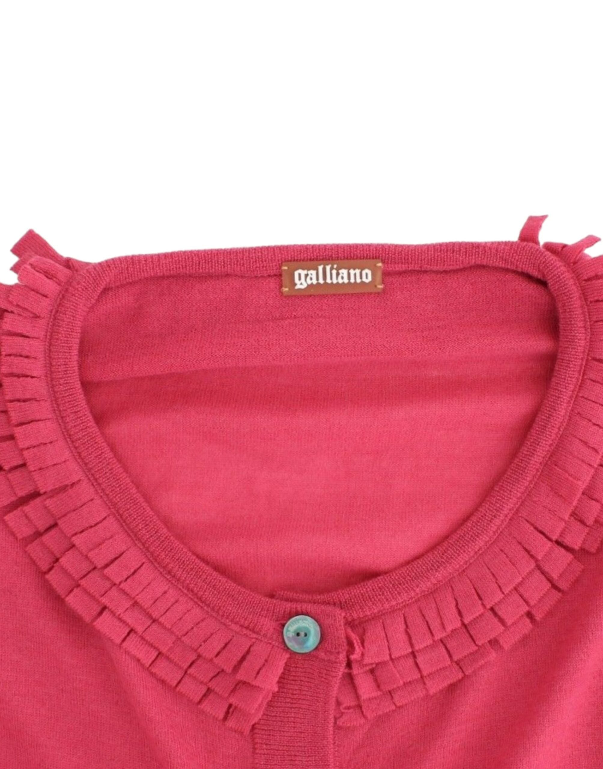 John Galliano – Wollcardigan mit Rüschendetail in Pink