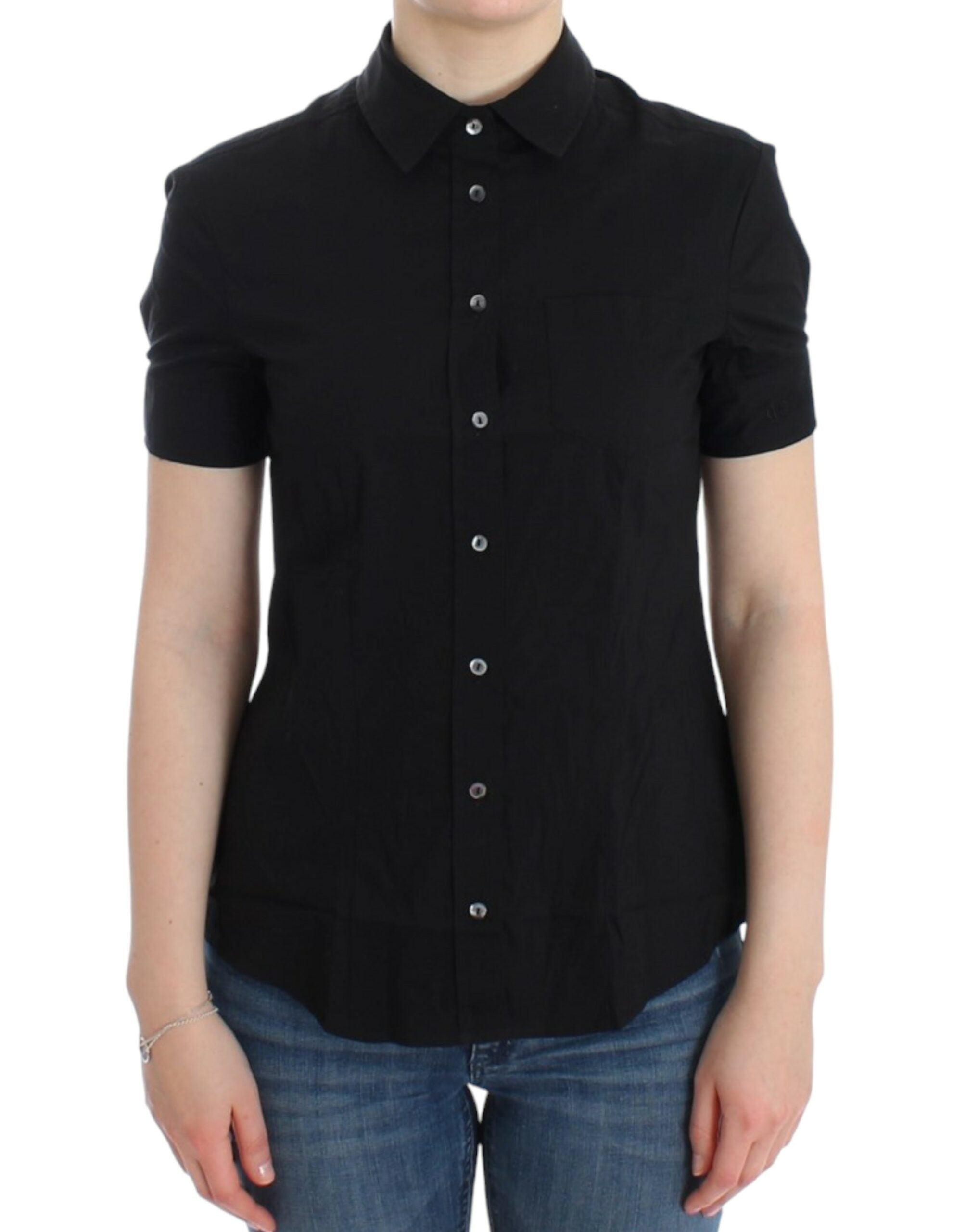 John Galliano Elegante schwarze Kurzarmbluse aus Baumwollstretch