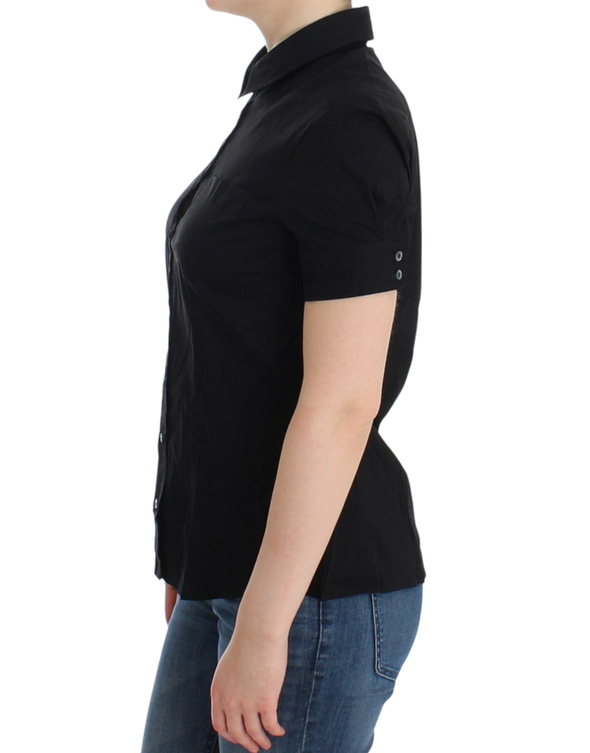 John Galliano Elegante schwarze Kurzarmbluse aus Baumwollstretch