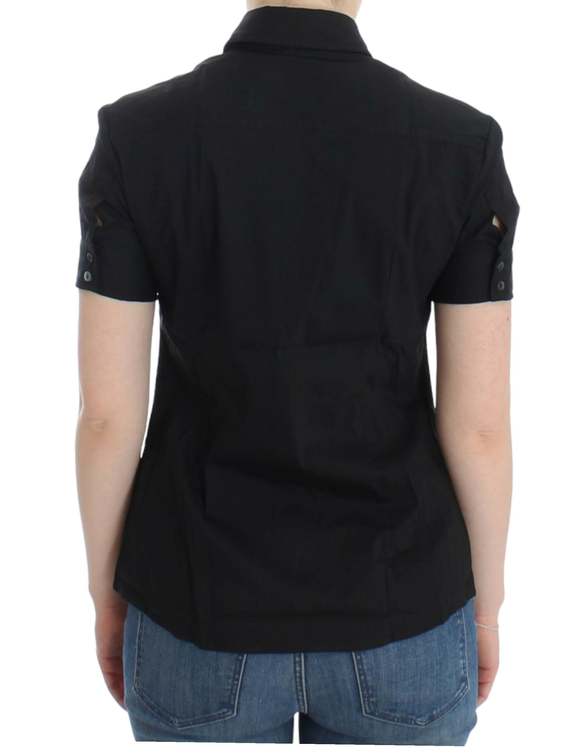 John Galliano Elegante schwarze Kurzarmbluse aus Baumwollstretch