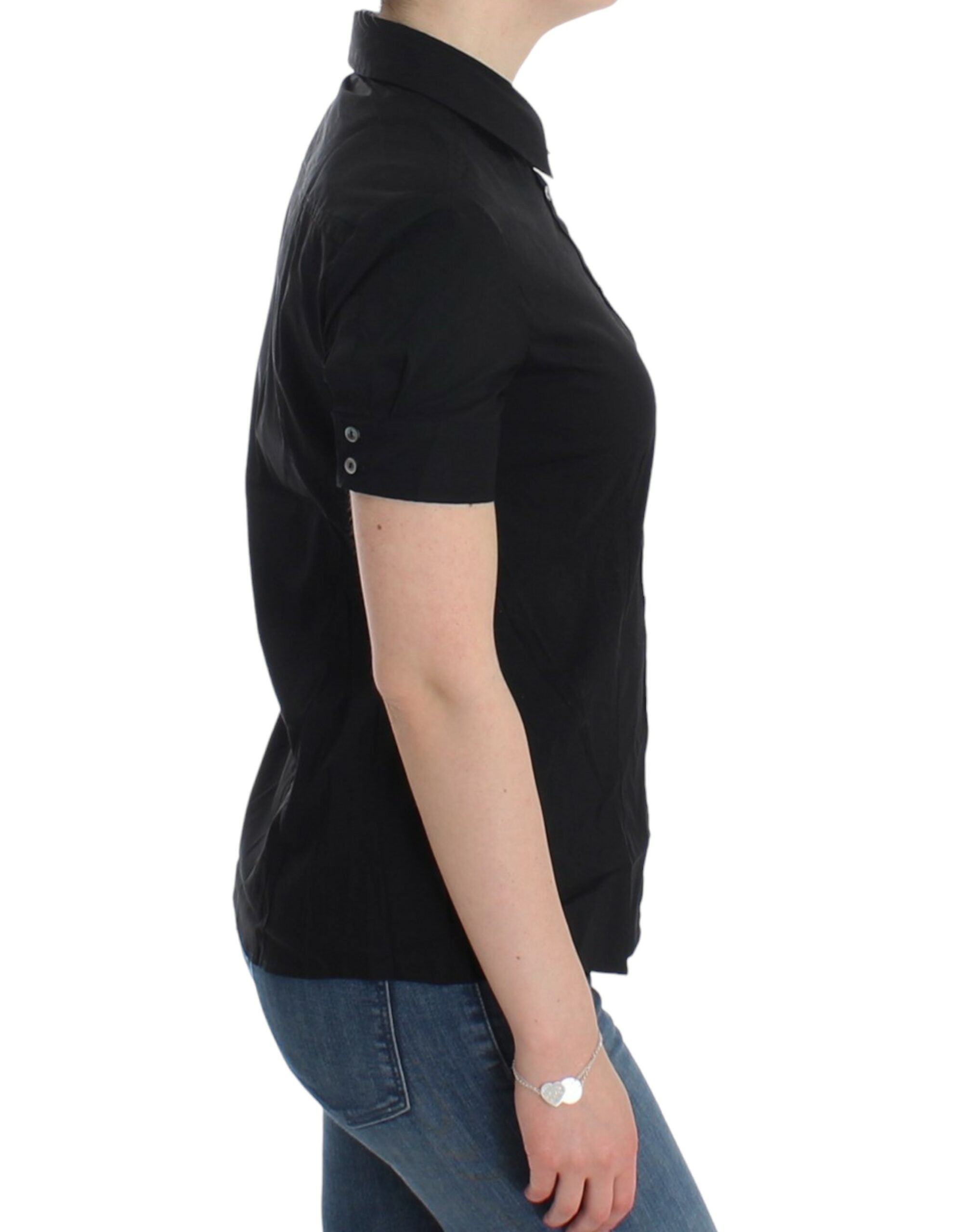 John Galliano Elegante schwarze Kurzarmbluse aus Baumwollstretch