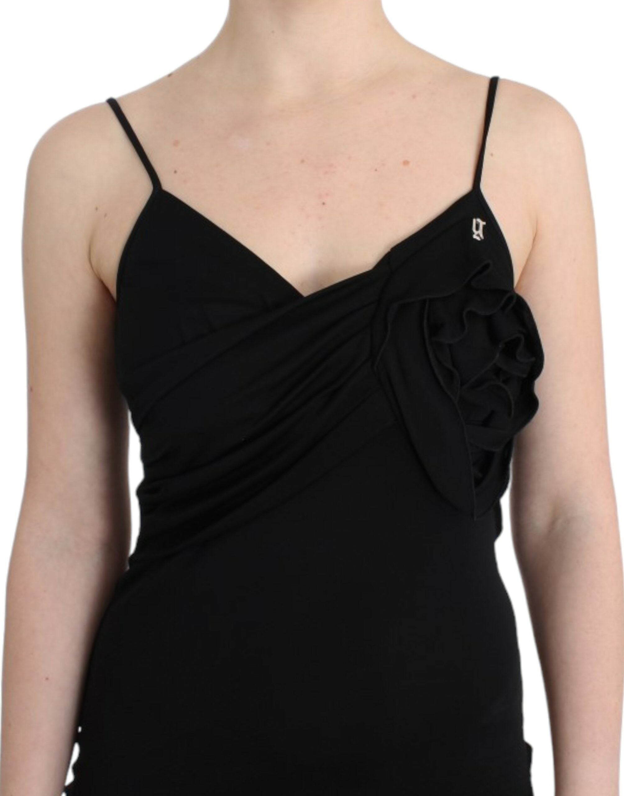 John Galliano Elegantes schwarzes Jersey-Kleid in Knielänge