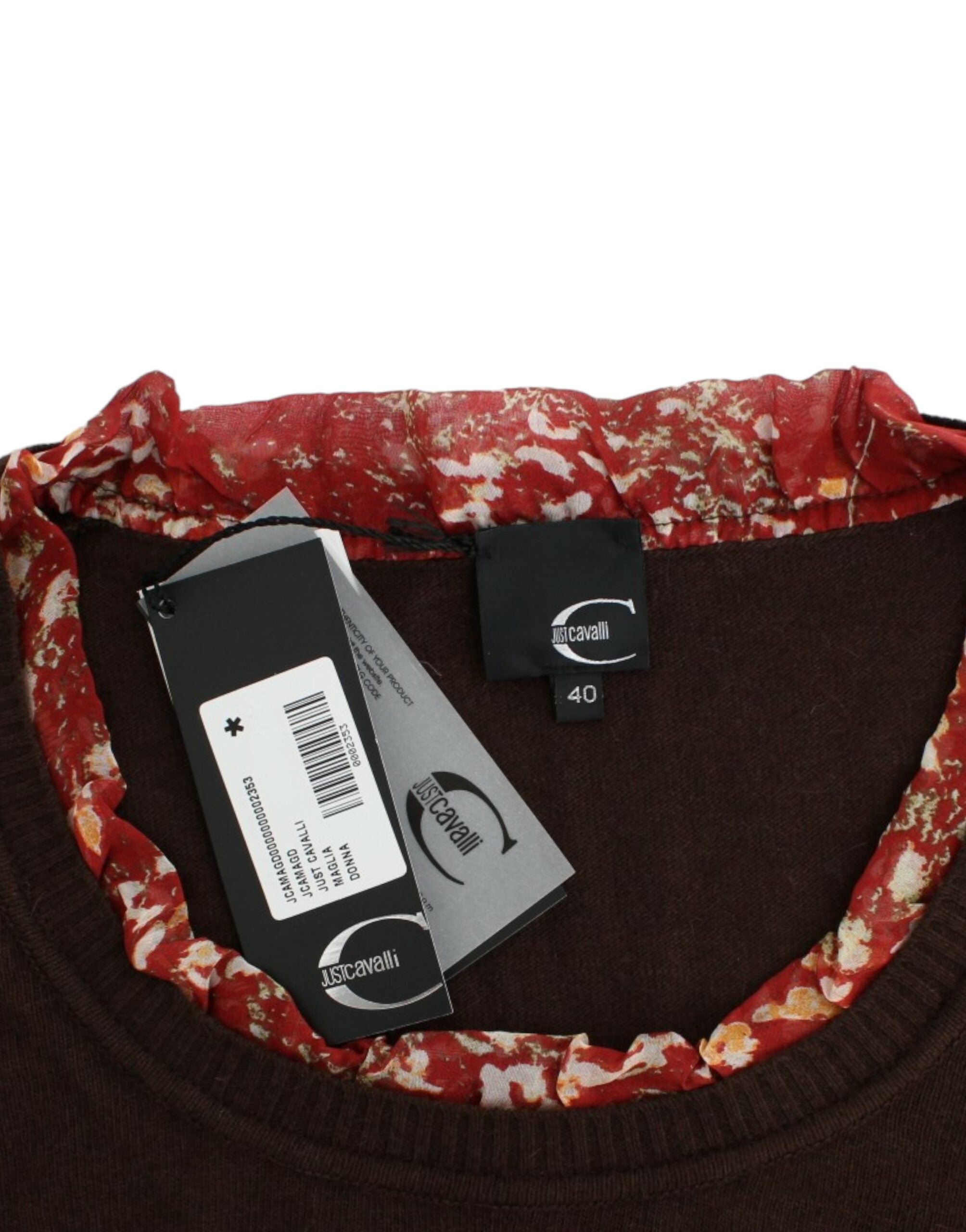 Cavalli Chic Rundhalspullover mit Seidenapplikation