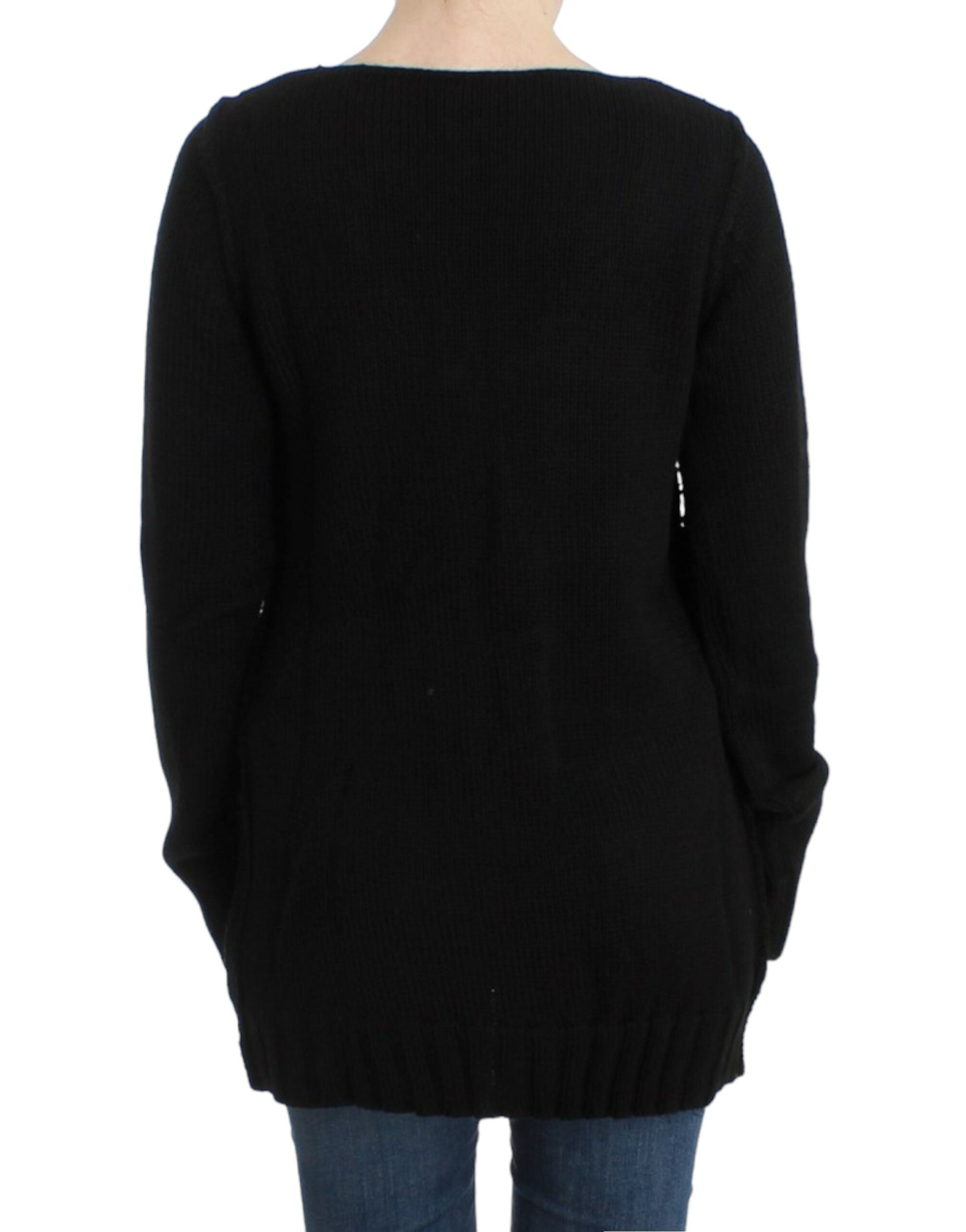 Cavalli – Verführerischer, schwarzer Strickpullover mit Rundhalsausschnitt