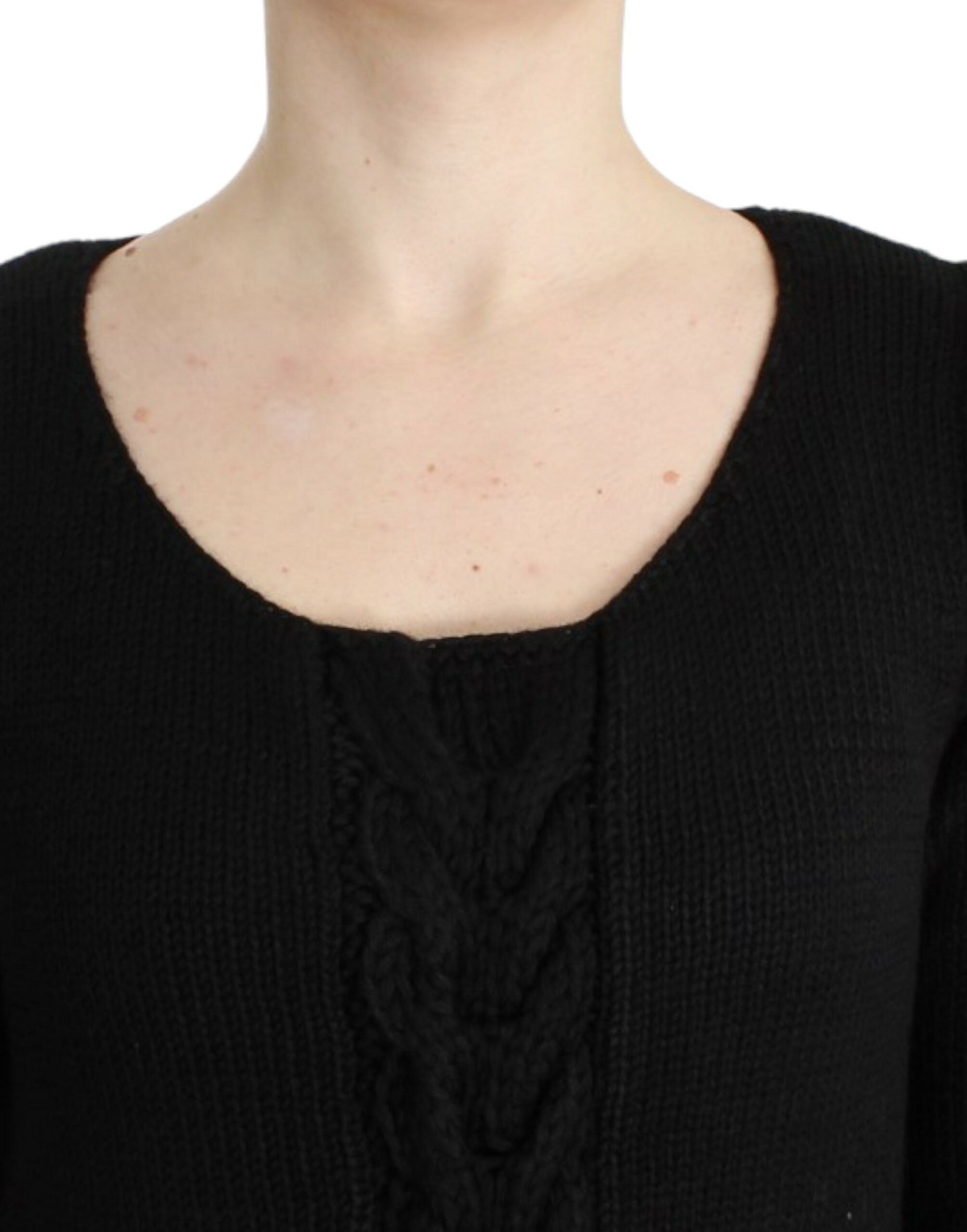 Cavalli – Verführerischer, schwarzer Strickpullover mit Rundhalsausschnitt