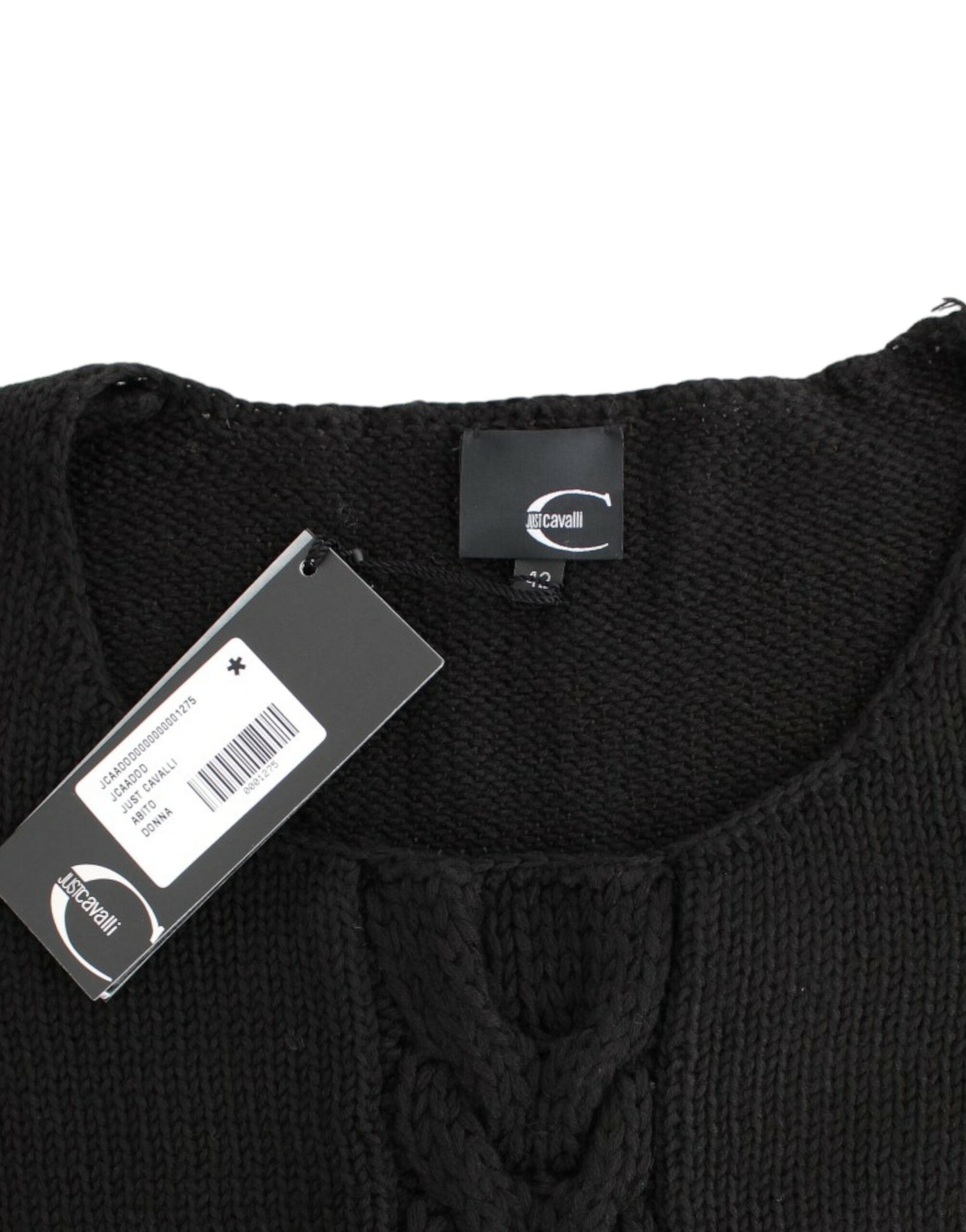 Cavalli – Verführerischer, schwarzer Strickpullover mit Rundhalsausschnitt