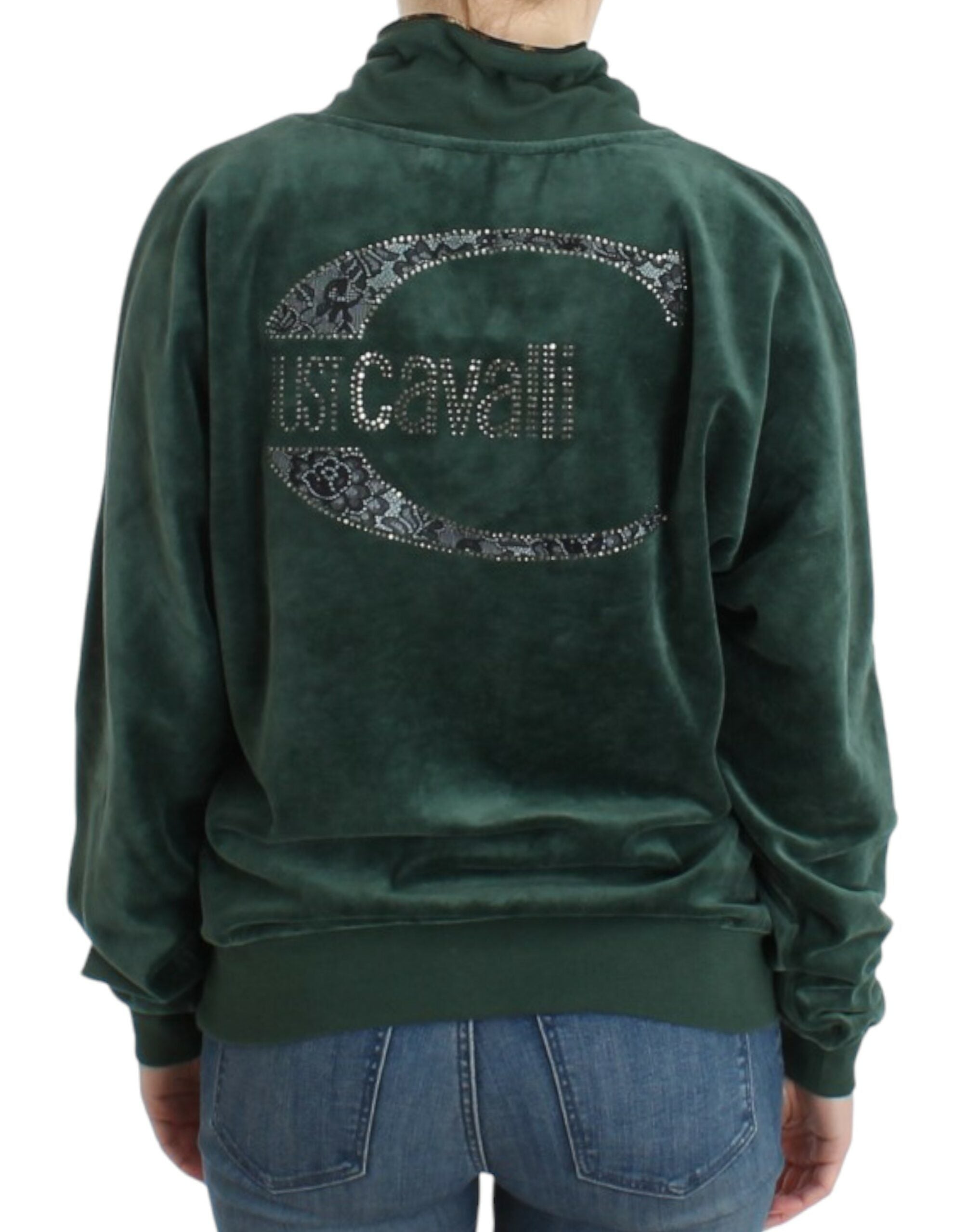 Cavalli – Eleganter grüner Pullover mit Strass-Detail